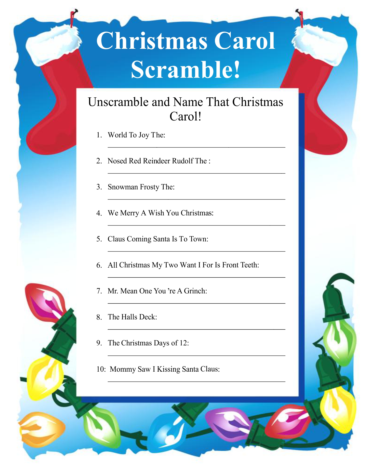 Free Printable Christmas Song Scramble With Answers