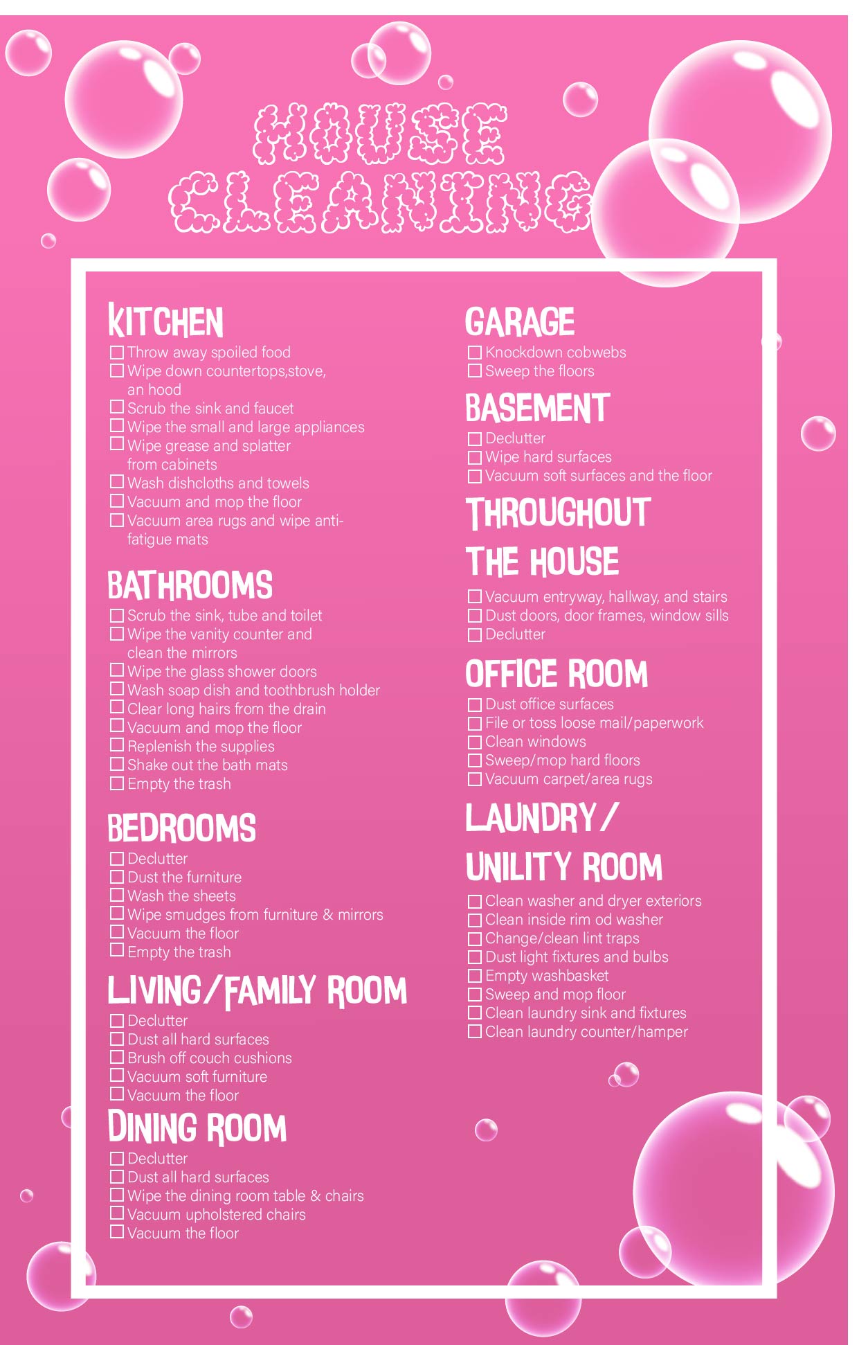 Printable Room Cleaning Checklist