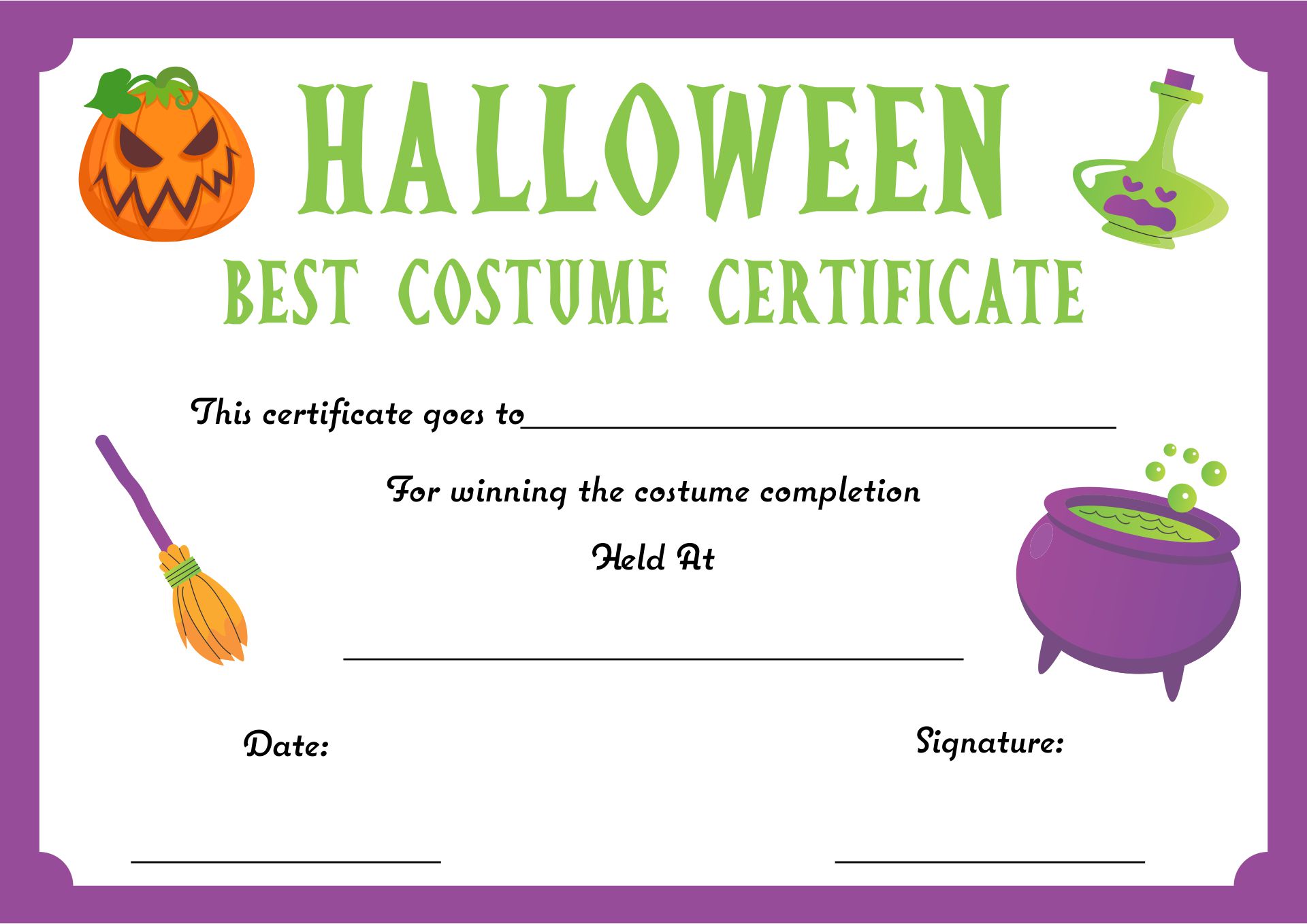 Best Costume Certificate Printable Free Printable Templates