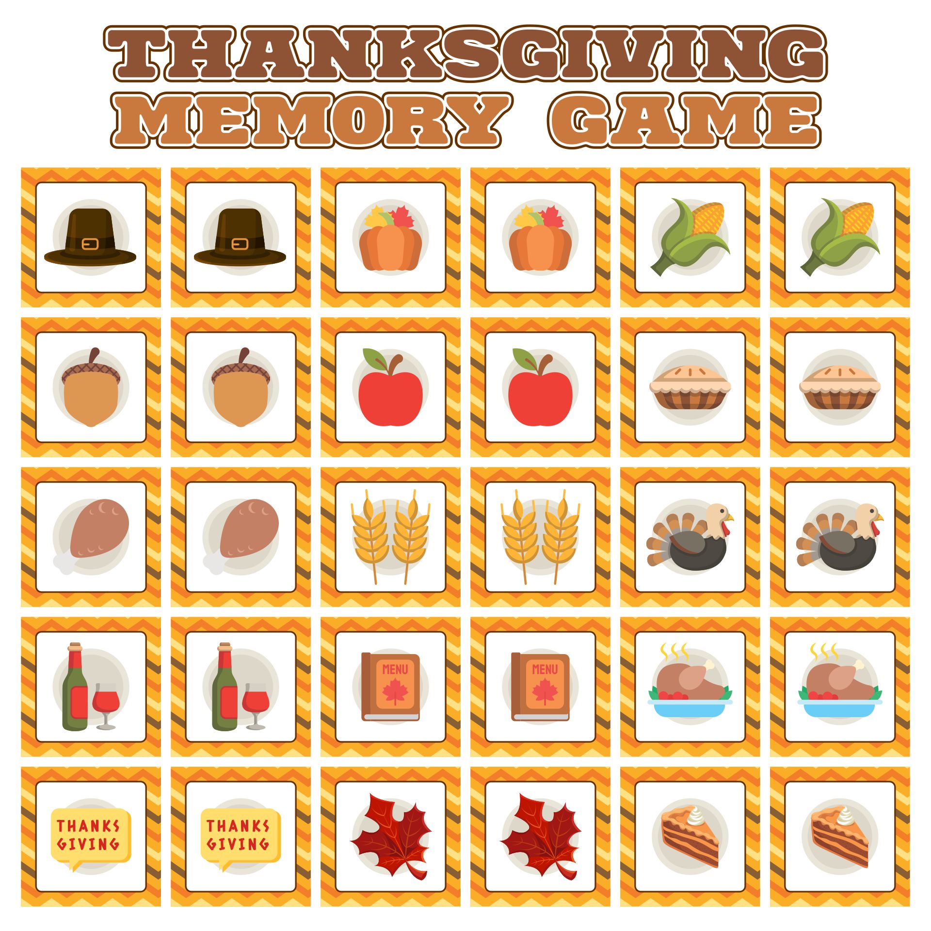 Thanksgiving Memory Game Printable
