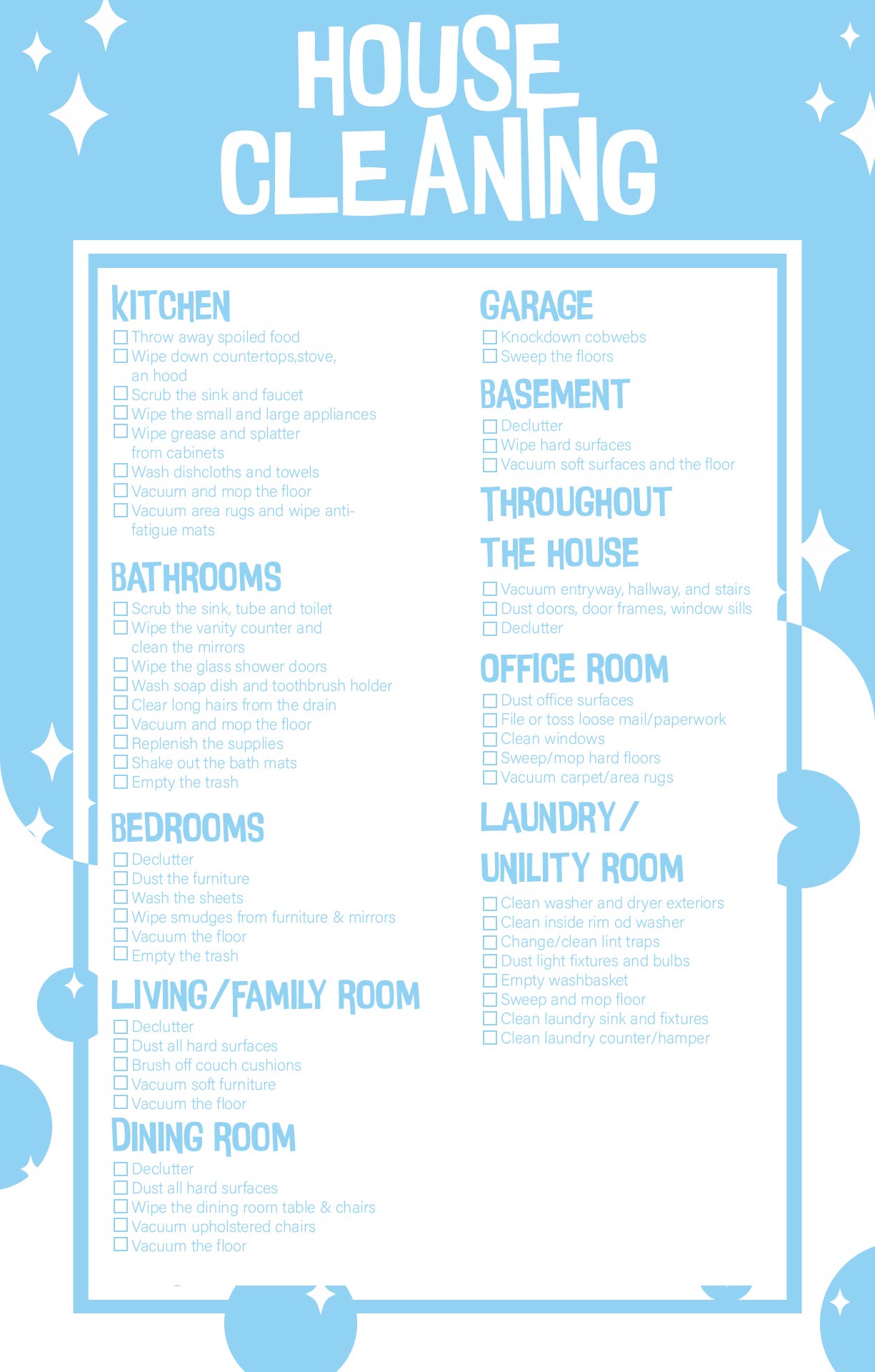 professional house cleaning checklist printable