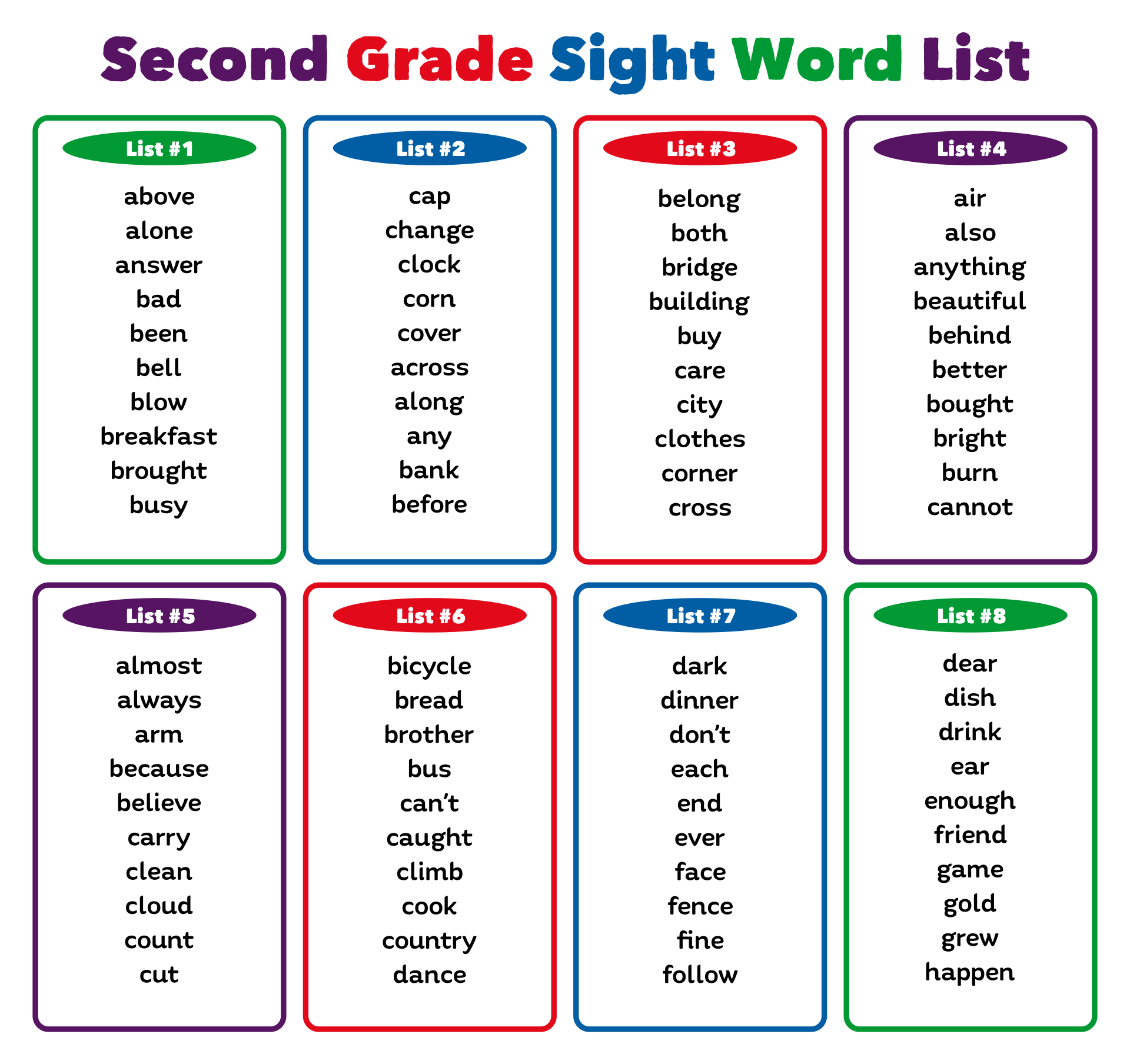 20 Best Second Grade Sight Words List Printable   printablee.com