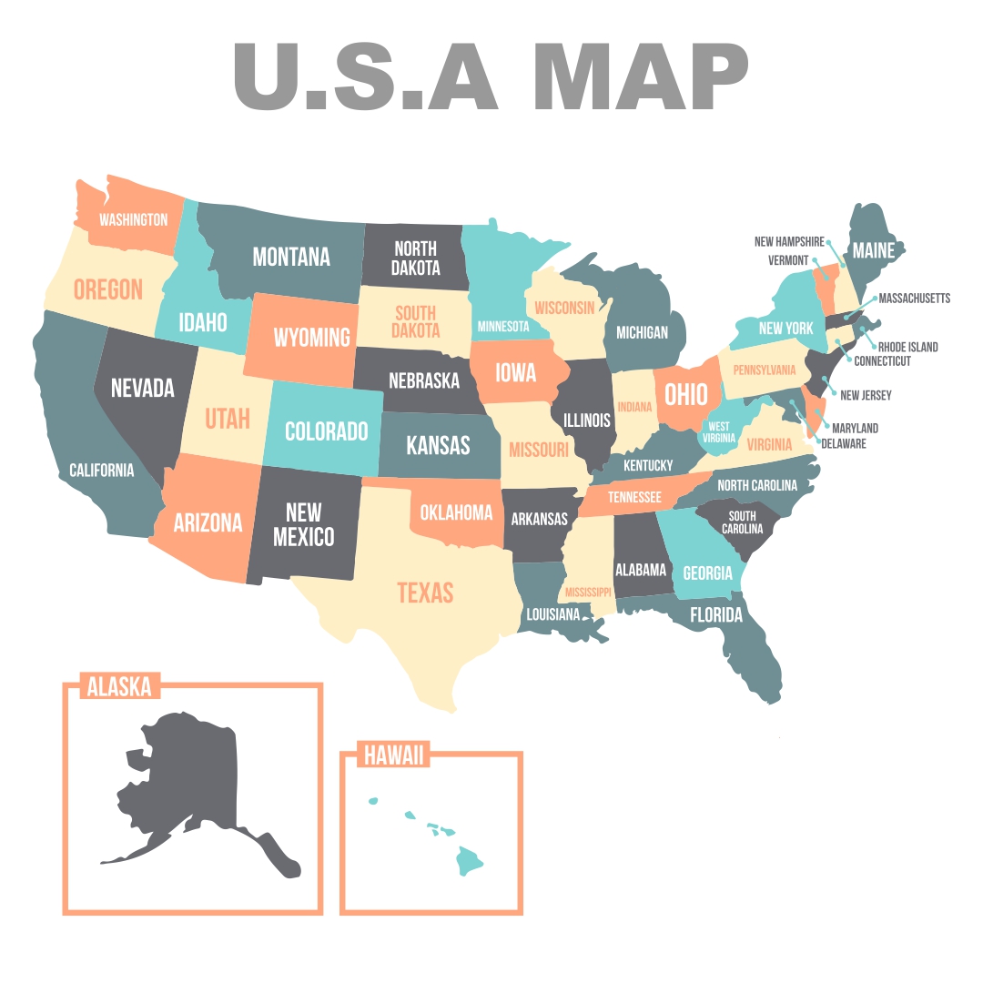 Printable USA Maps United States Colored