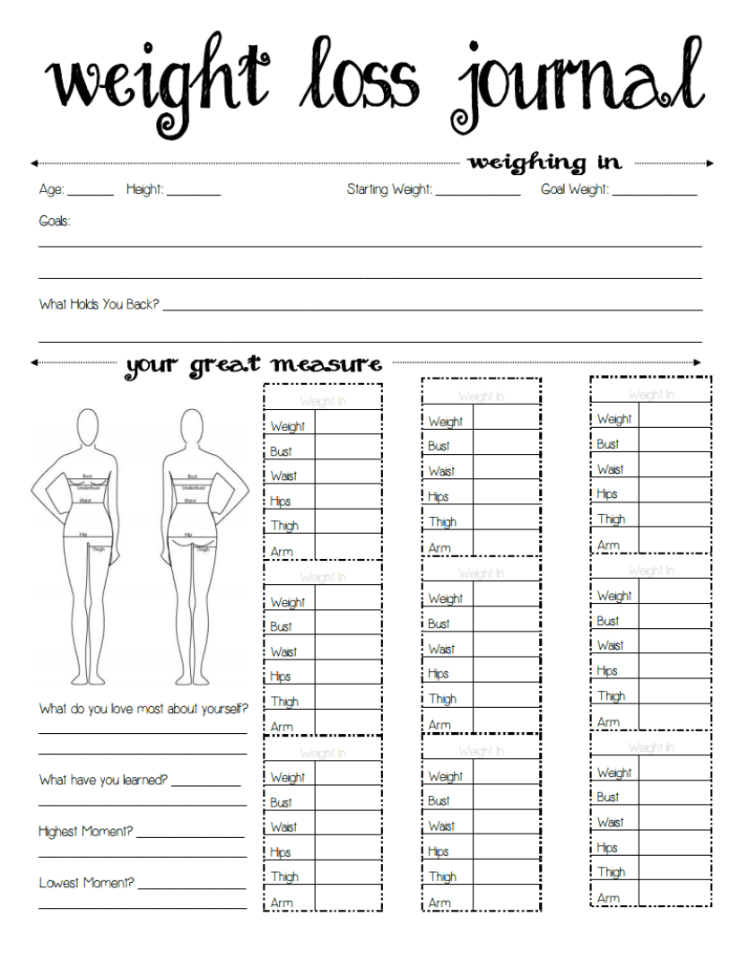 weight loss tracker journal template