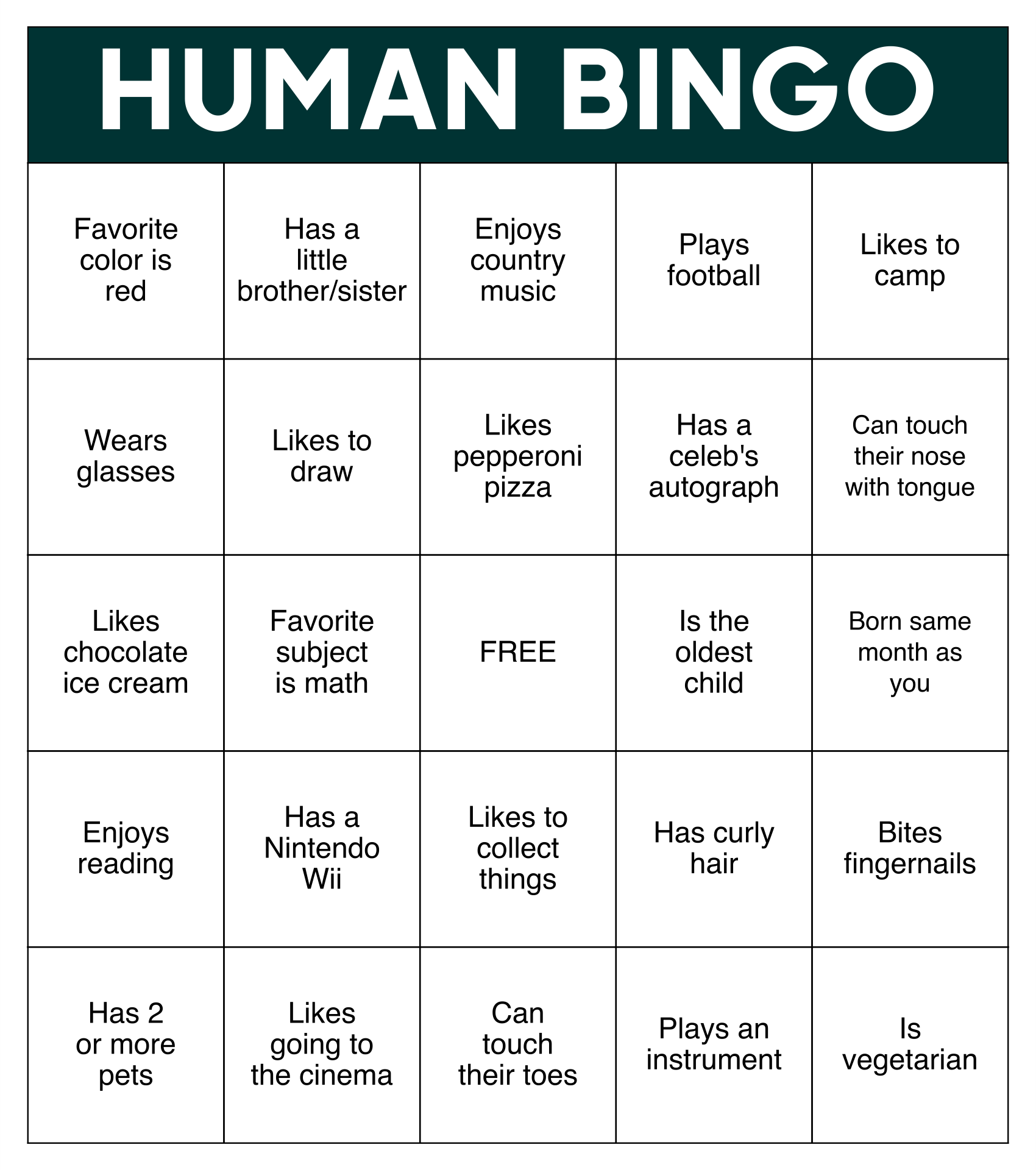 Printable Human Bingo Templates