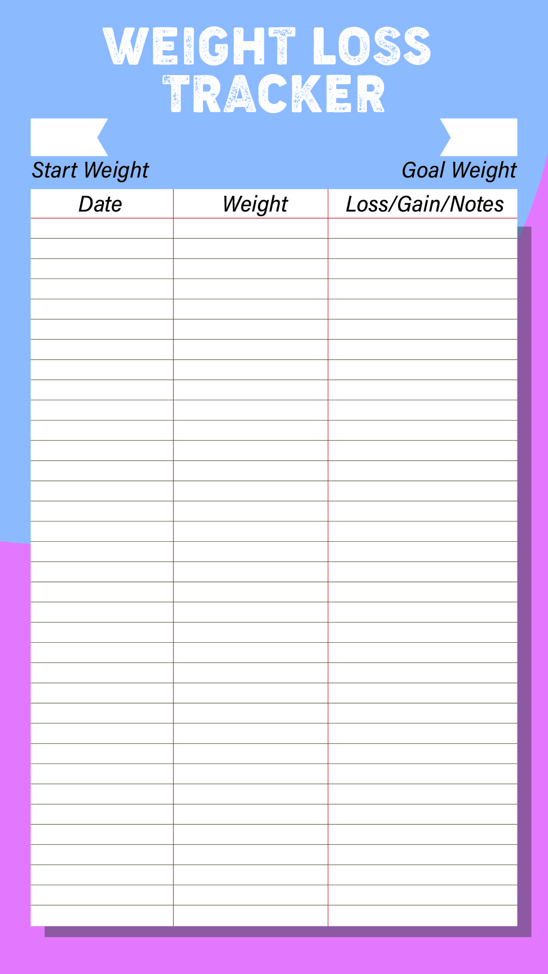 10 Best Free Printable Weight Loss Logs Printablee