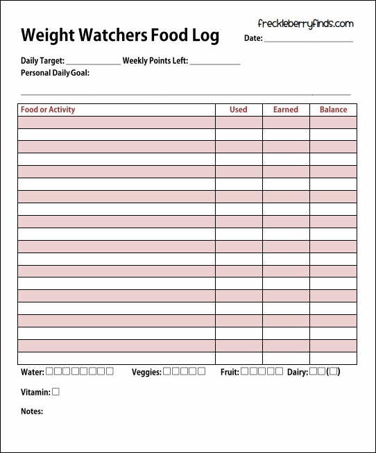 Weight Watchers Food Log Printable