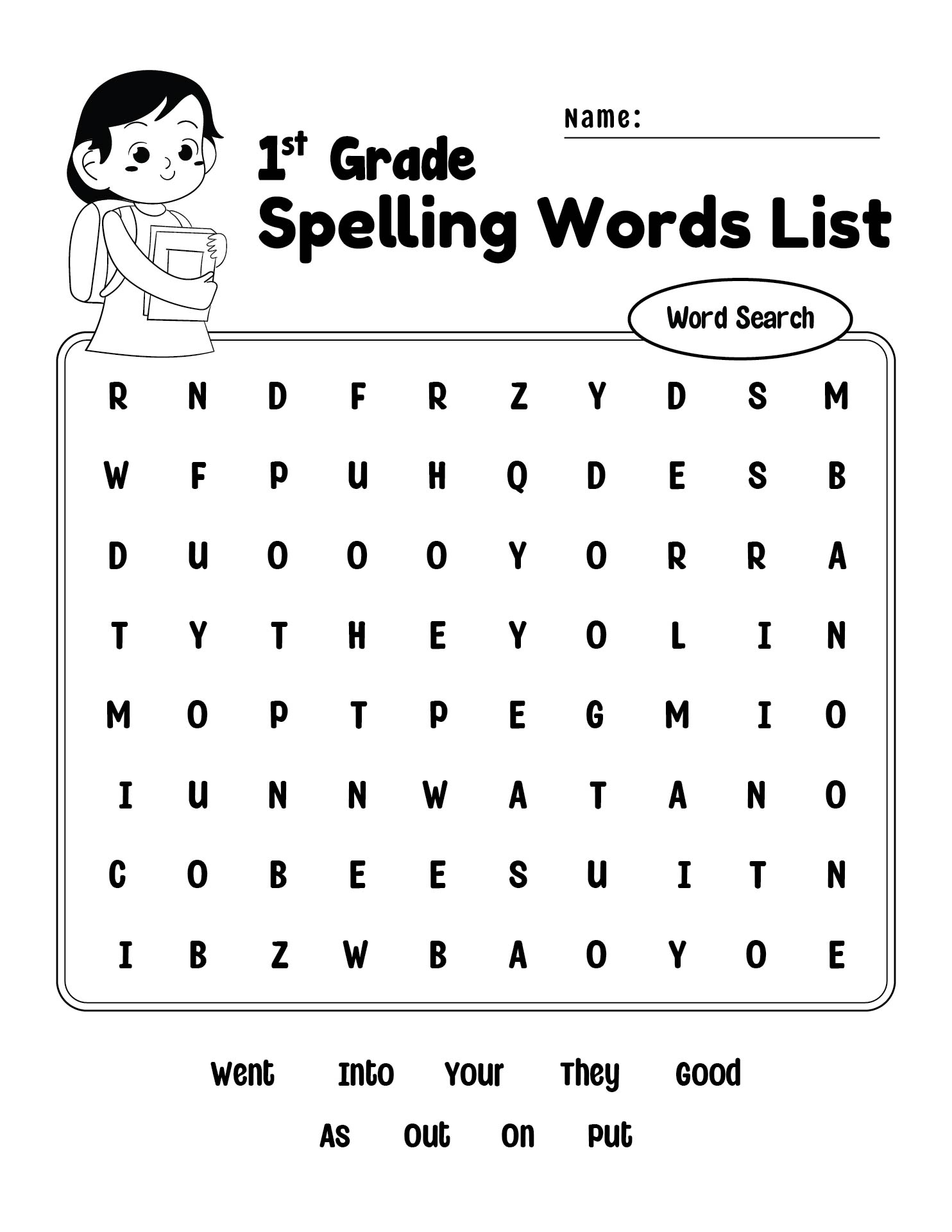 1st Grade Word Search Puzzles Printable