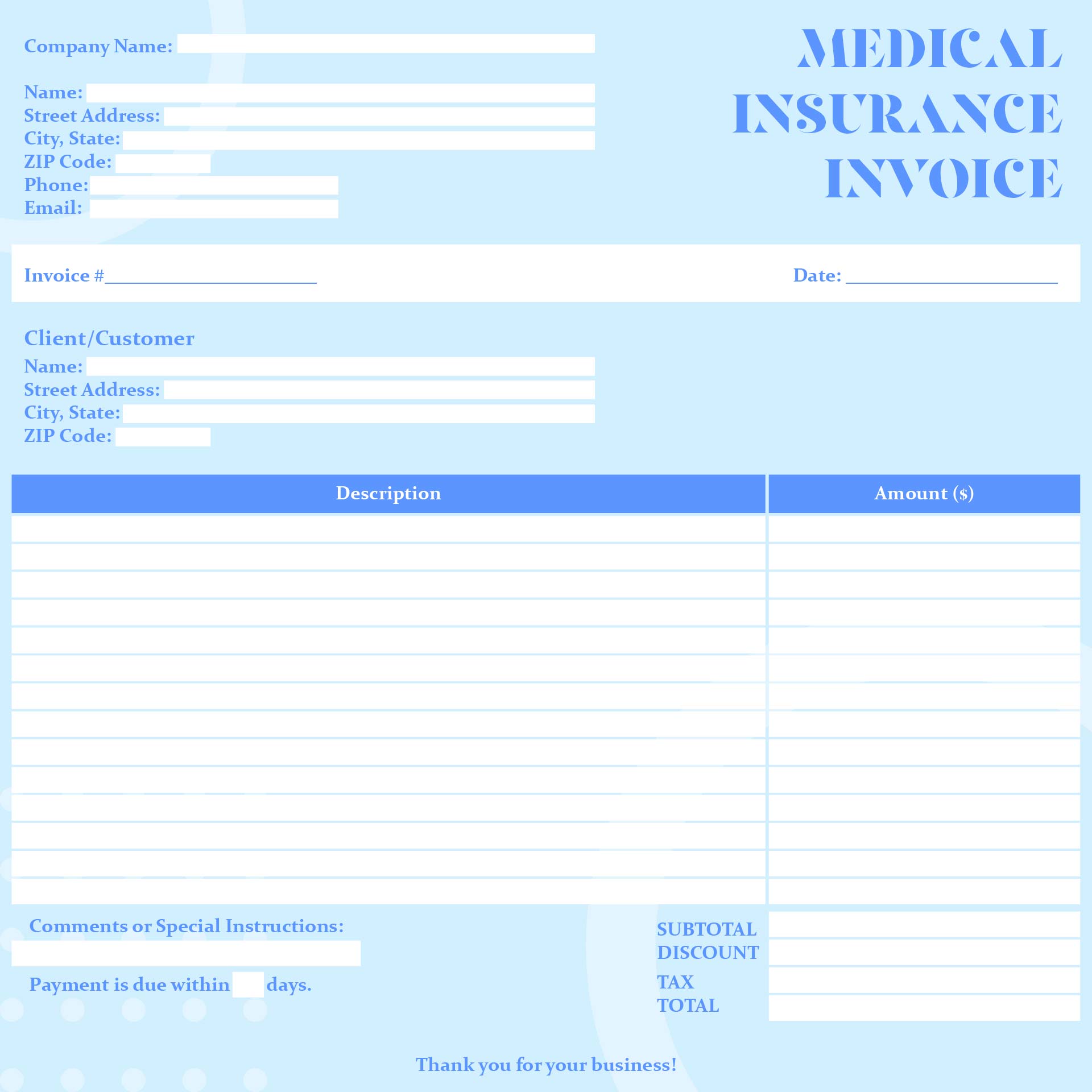 Printable Medical Bill