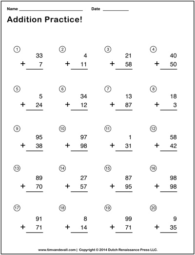 Printable TouchMath Double-Digit Addition Worksheets
