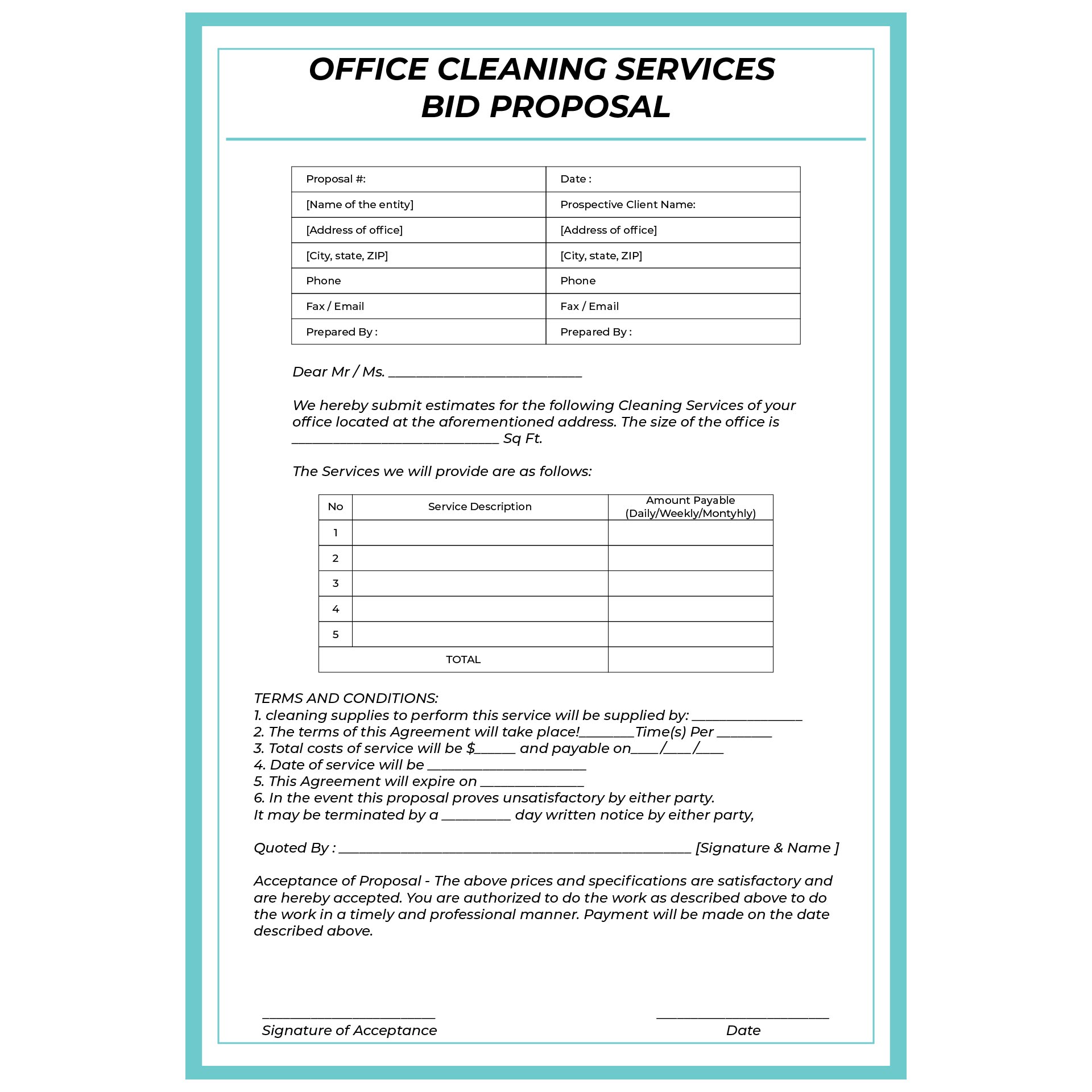 Commercial Cleaning Bid Template Free
