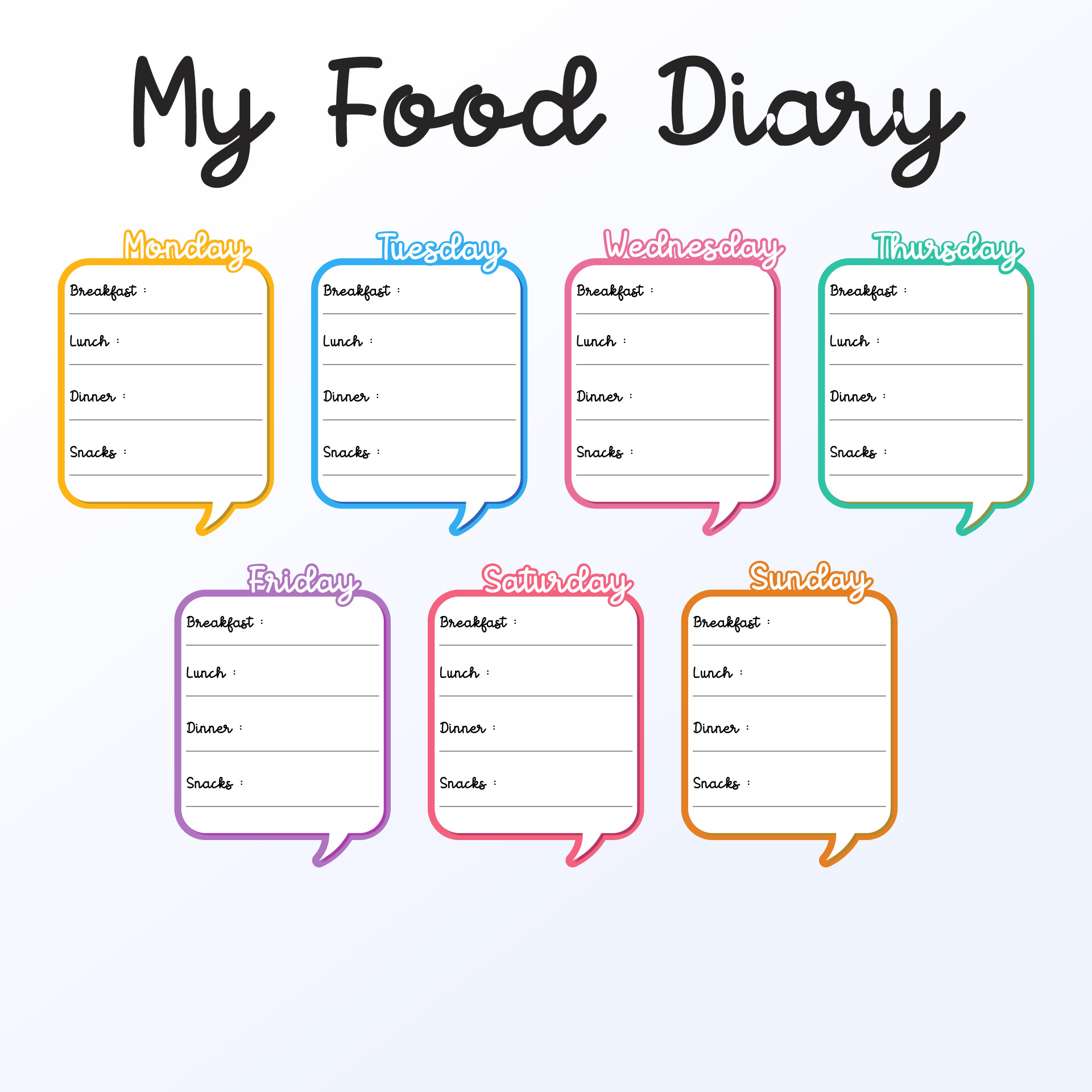 Free Printable Food Diary Sheets