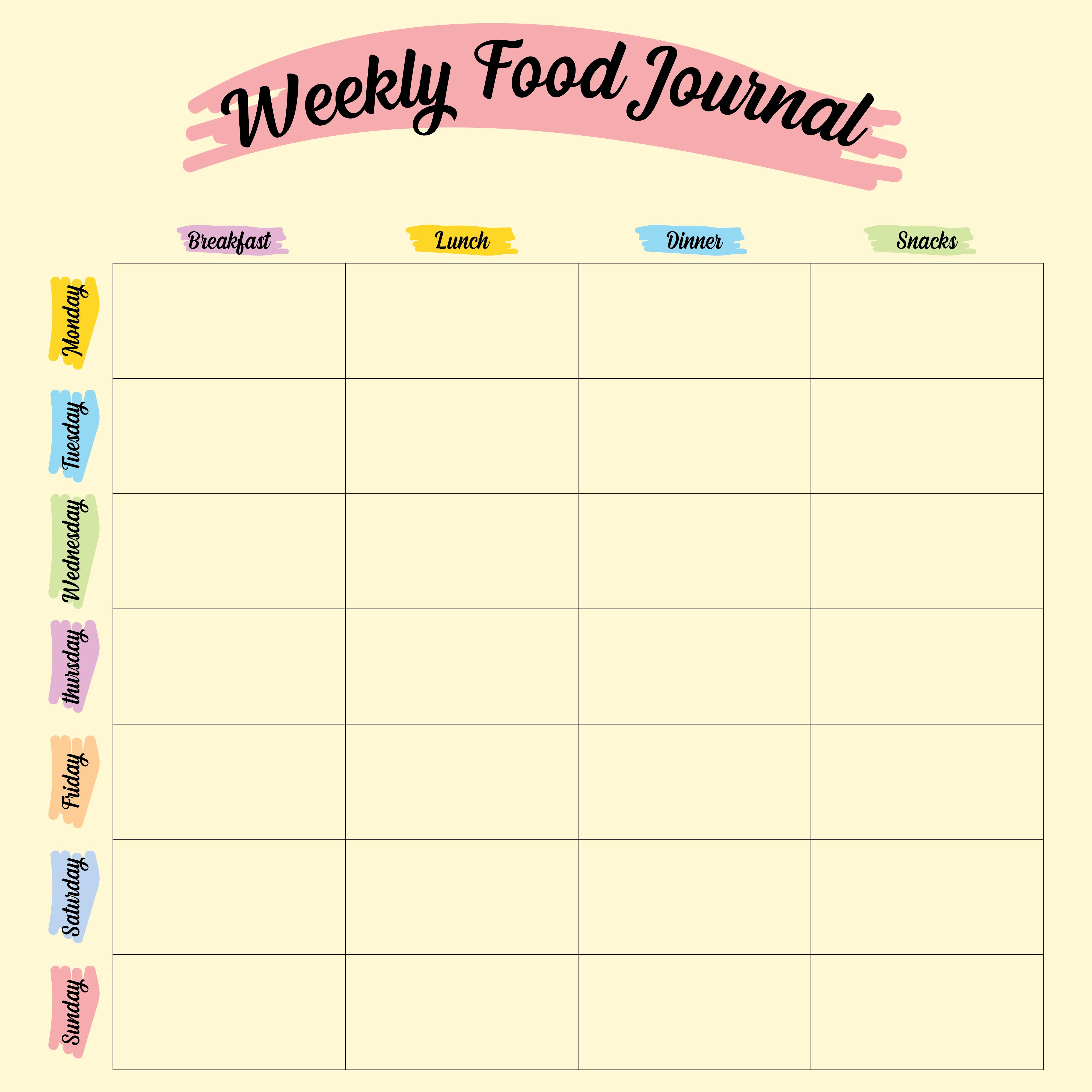Printable Weekly Food Journal Measurements