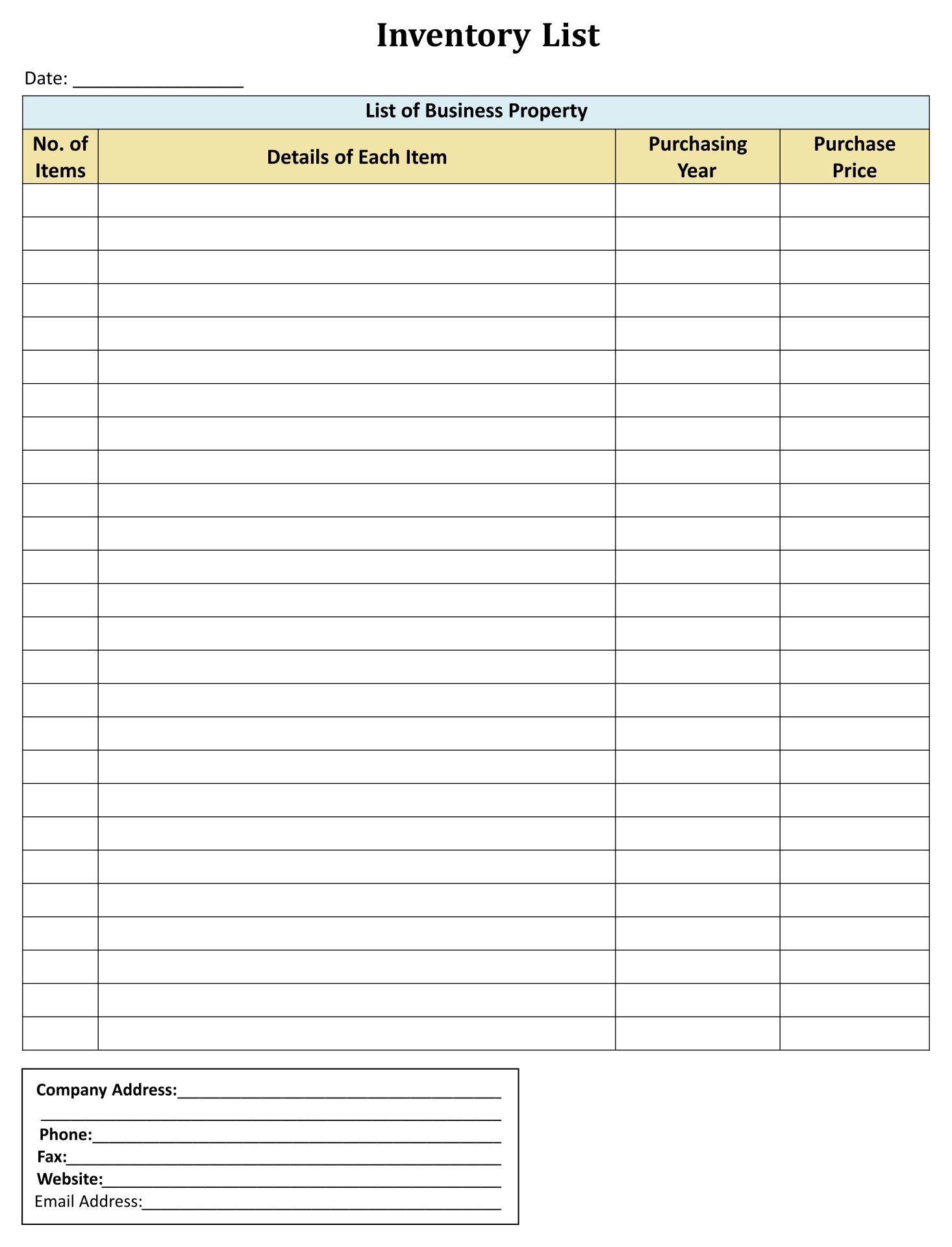Free Printable Inventory Spreadsheet Template