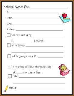 Printable School Note