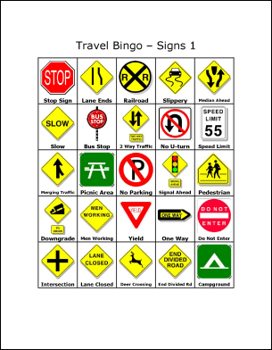 Street Sign Bingo Printable