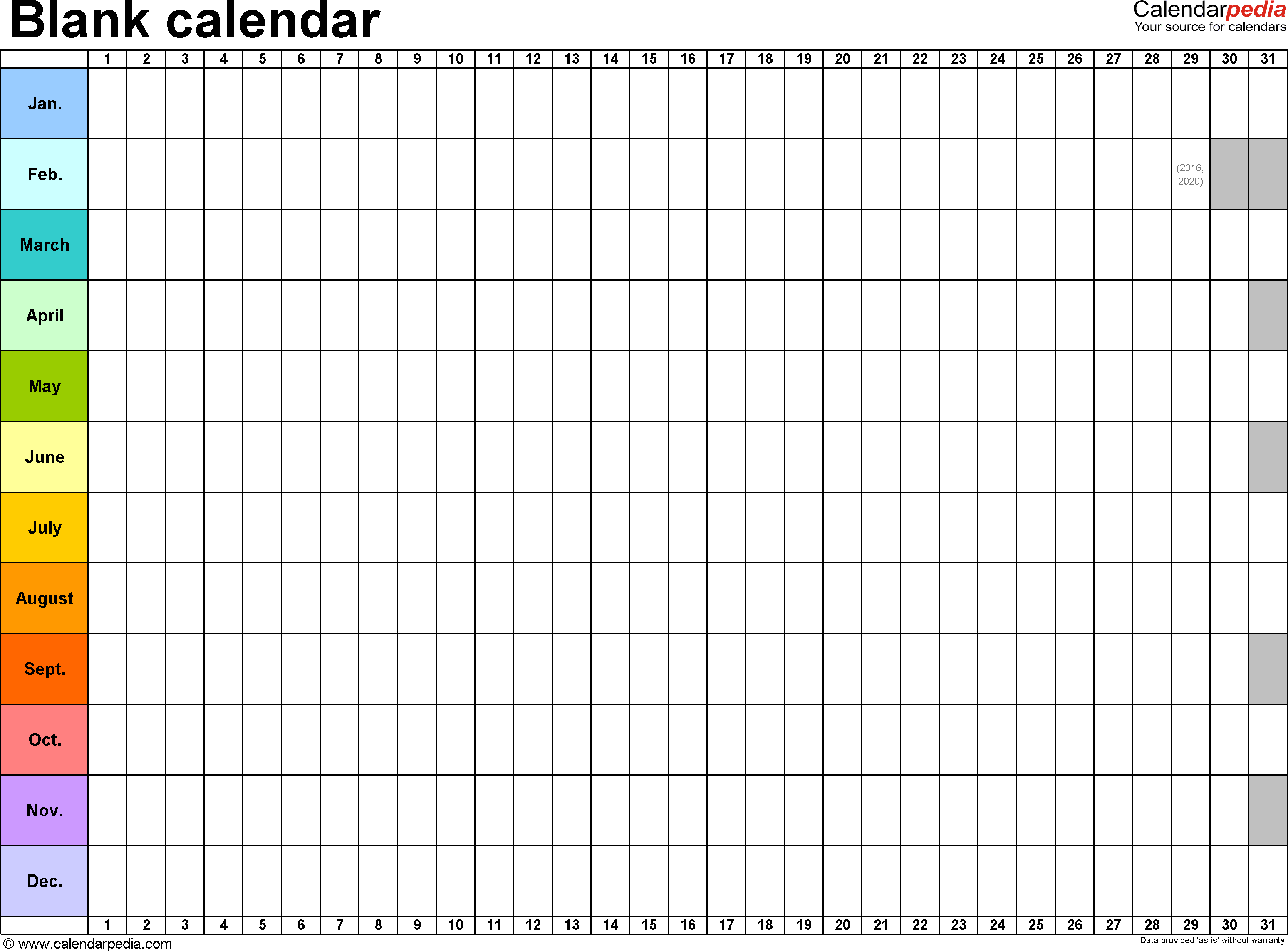 Blank Yearly Calendar Template