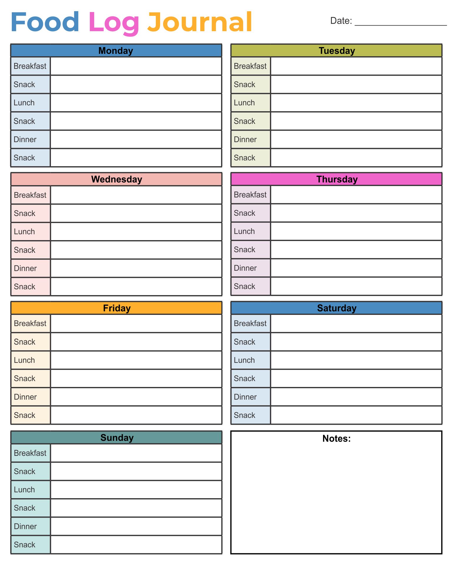 Daily Food Diary Template from printablee.com
