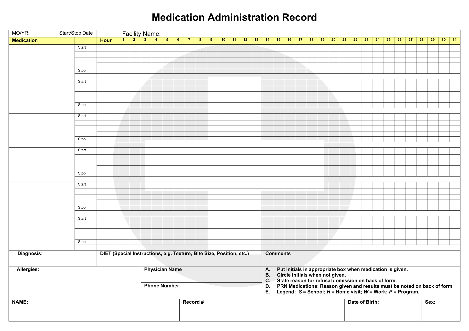 Printable Medication Administration Record Template
