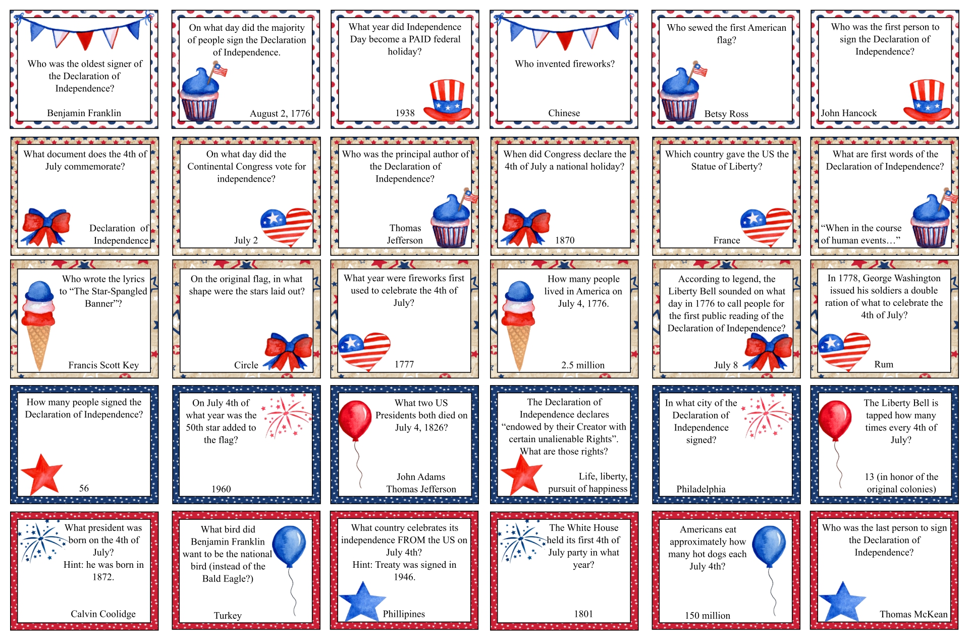 10 Best Fourth Of July Trivia Printable 