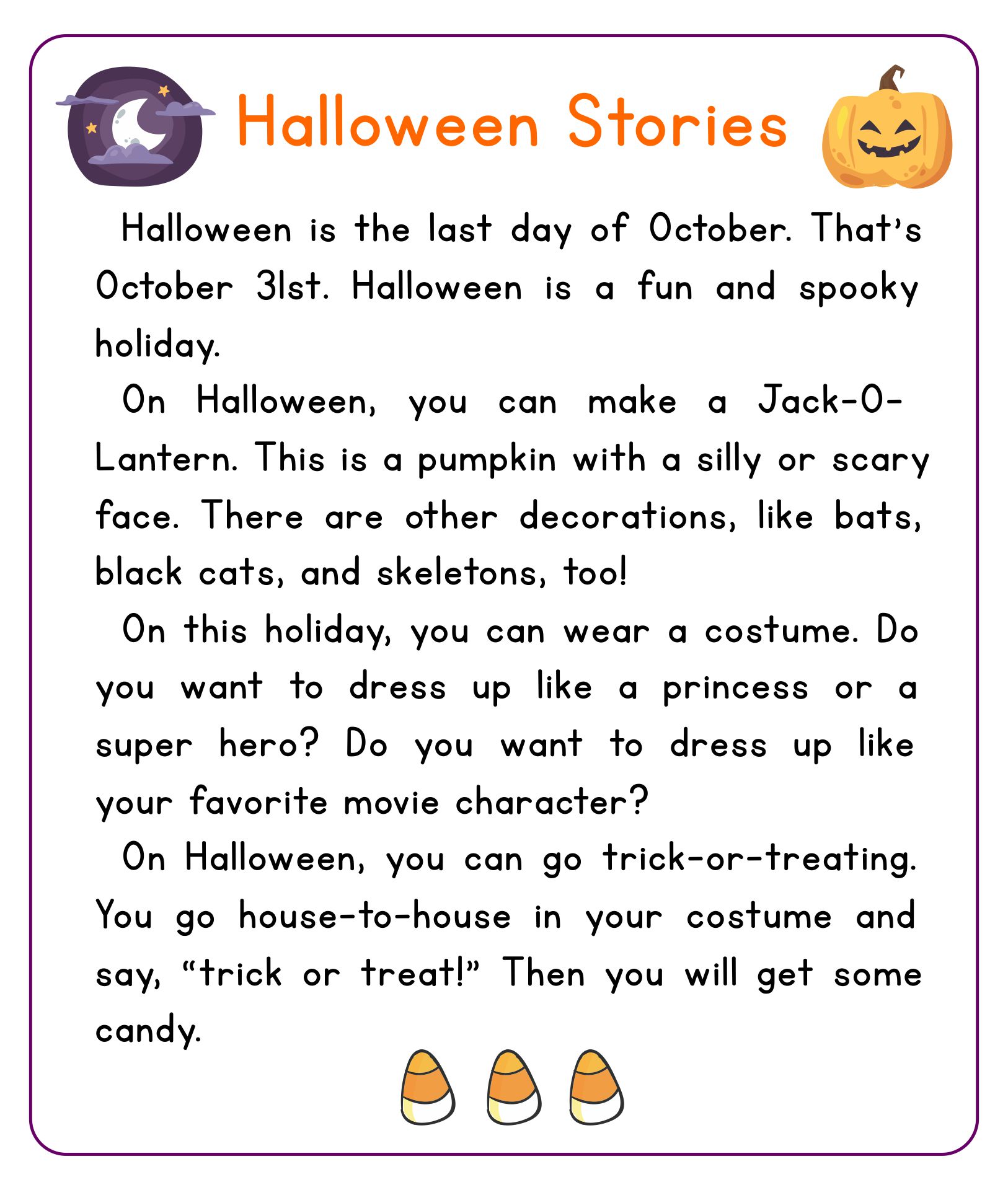 Printable Halloween Worksheets & Stories