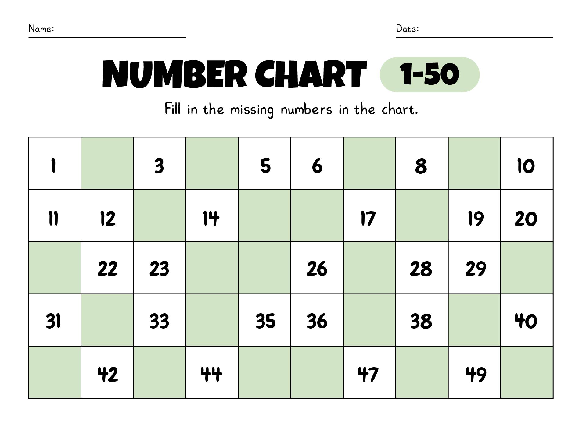 50 Chart Printable