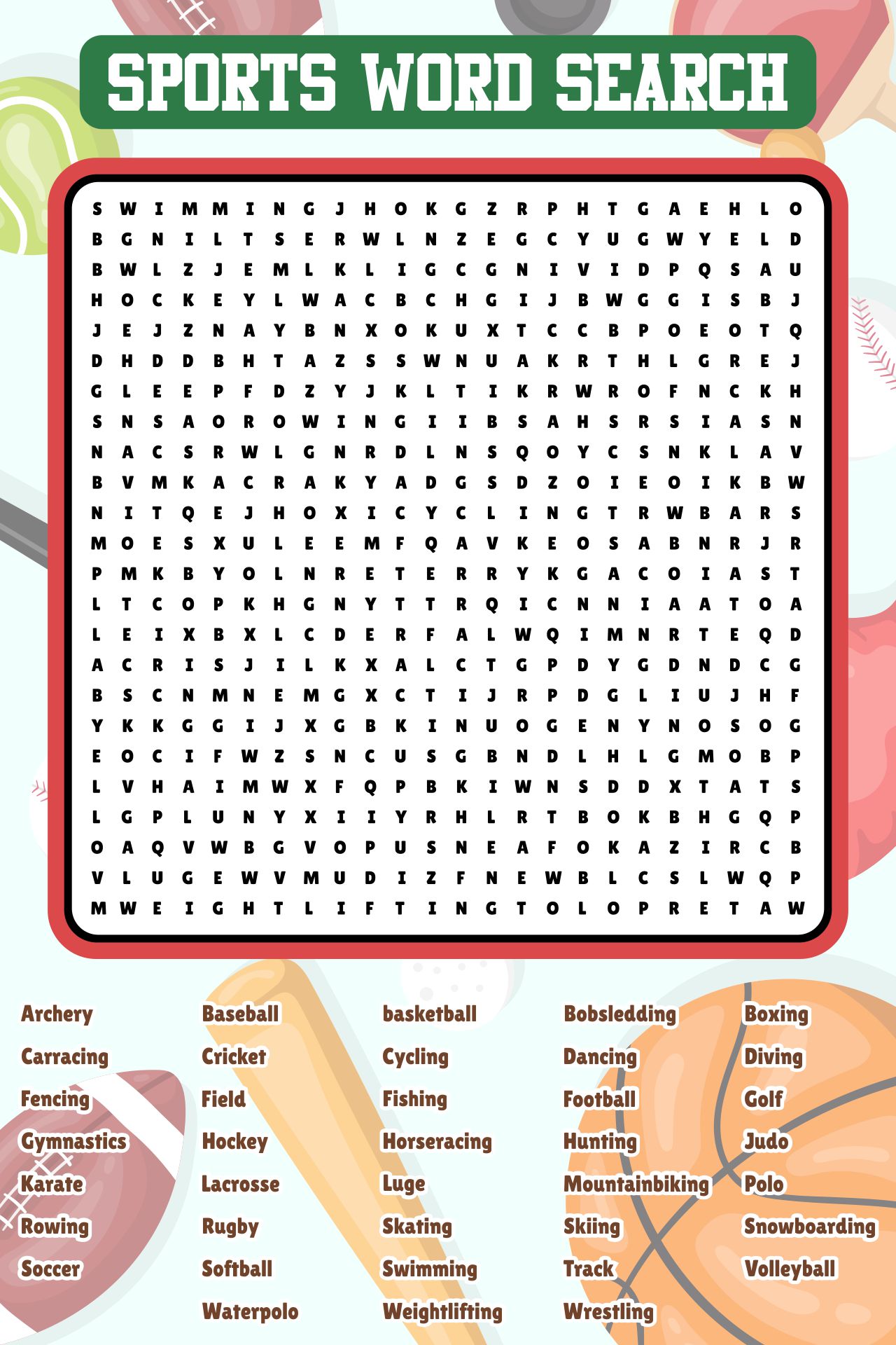 4 Best Sports Word Search Printable Large PDF For Free At Printablee