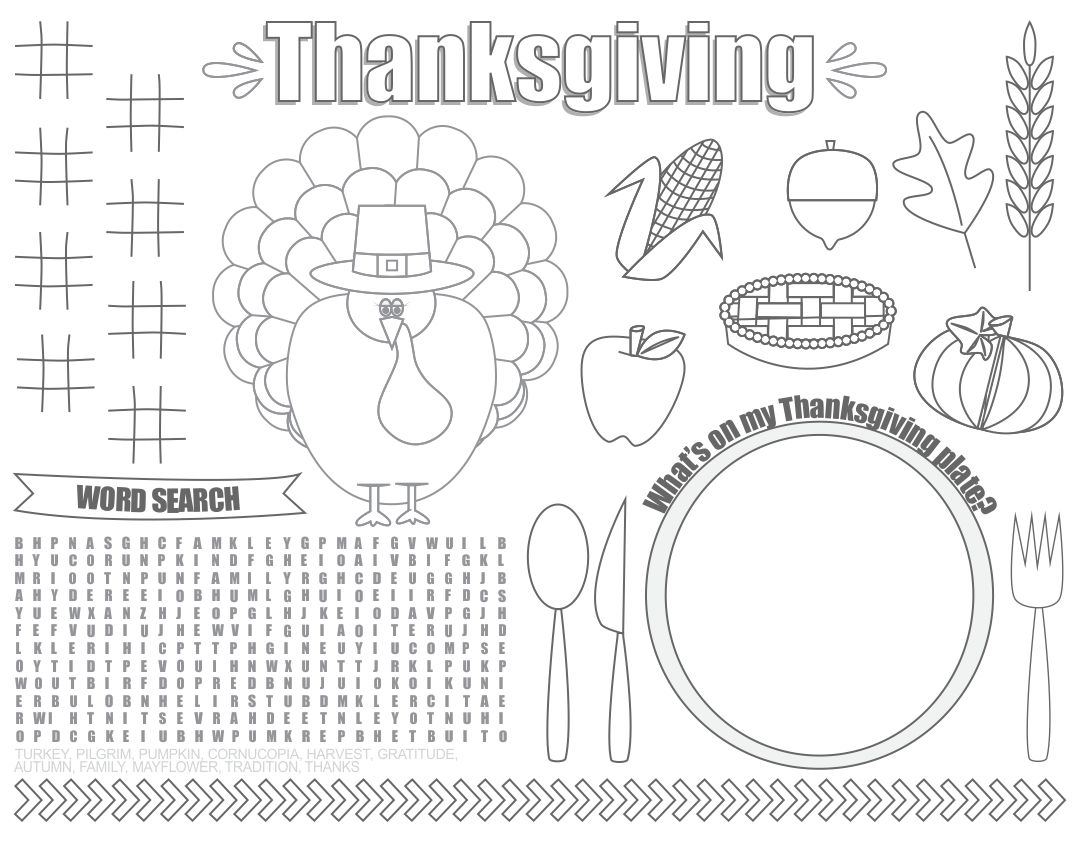 Printable Thanksgiving Coloring Placemats For Toddlers