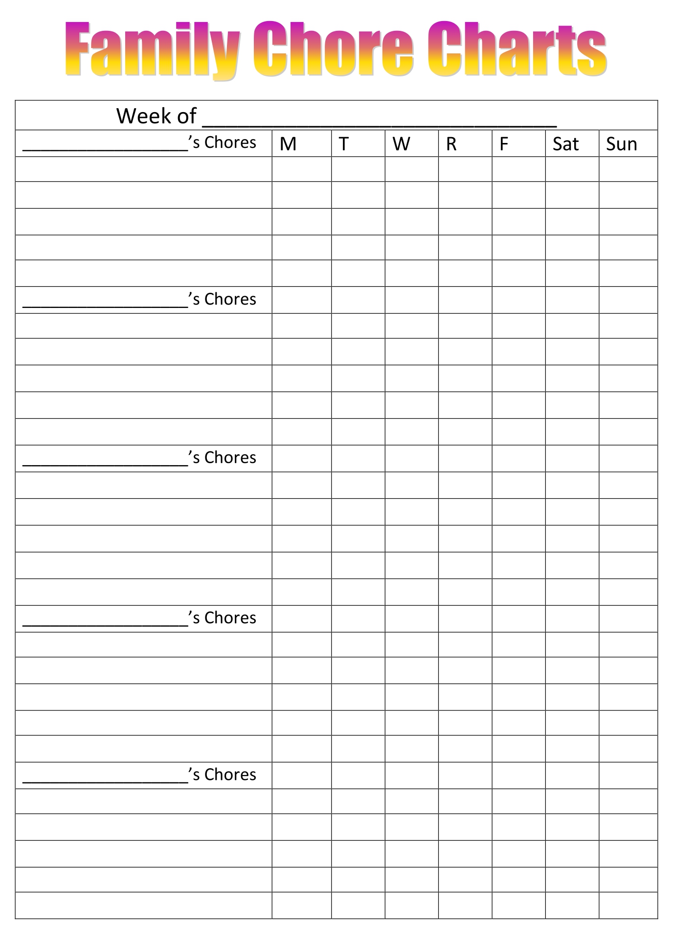 house chores chart printable