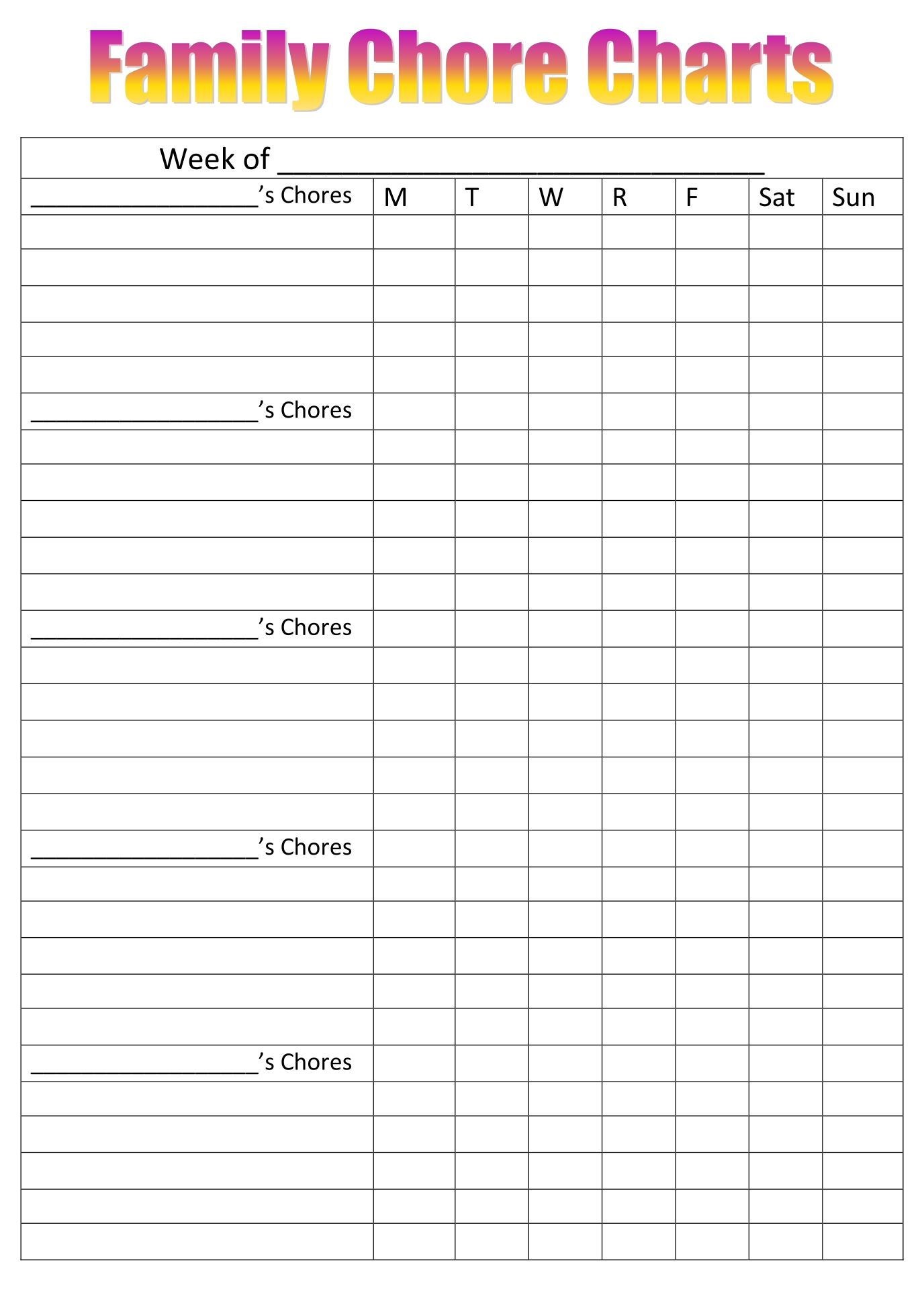 9 Best Printable Household Chore Charts Printablee