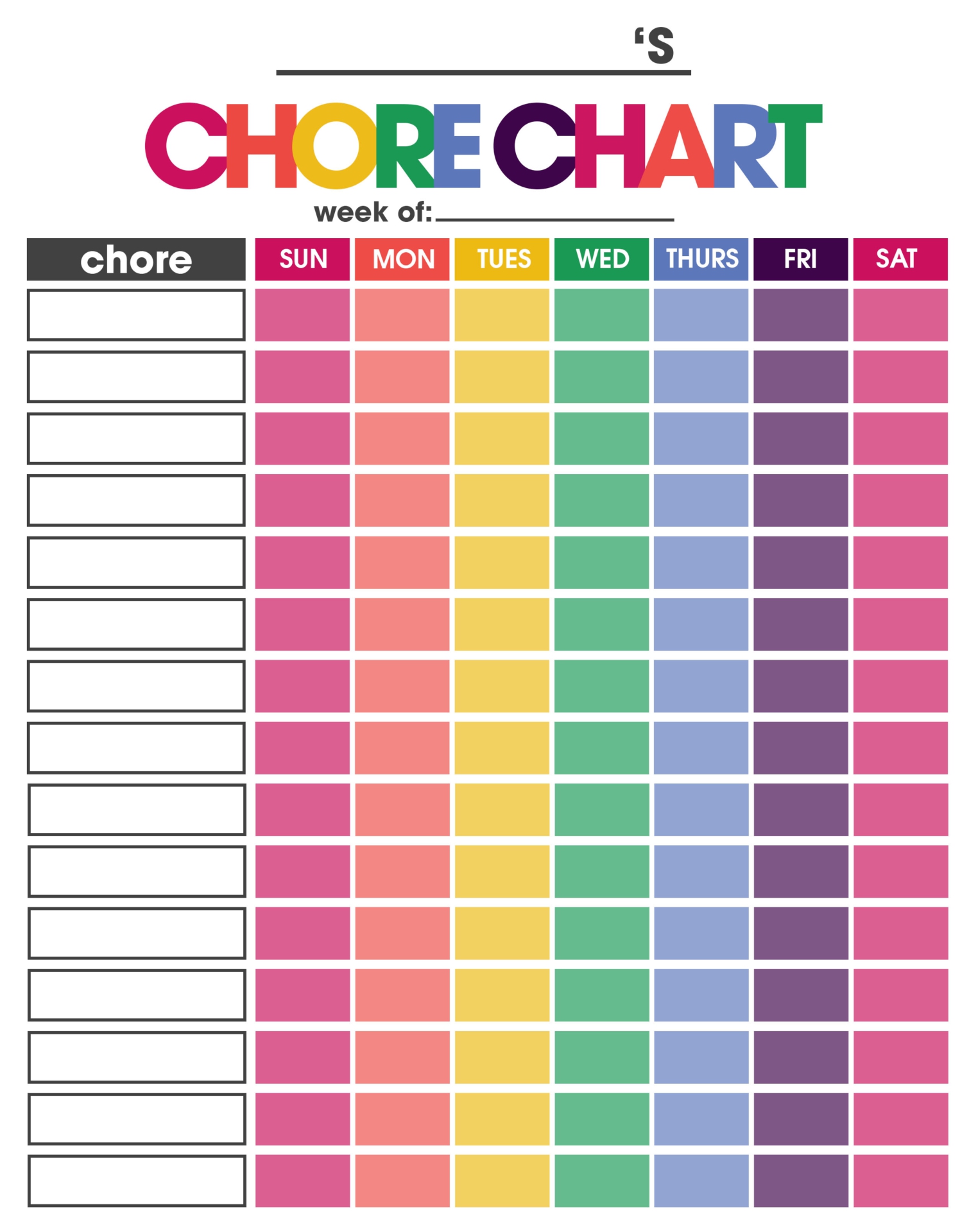 Free Printable Kids Chore Charts 56221 