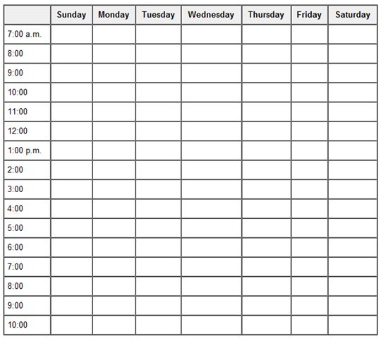 Time Management Weekly Schedule Template