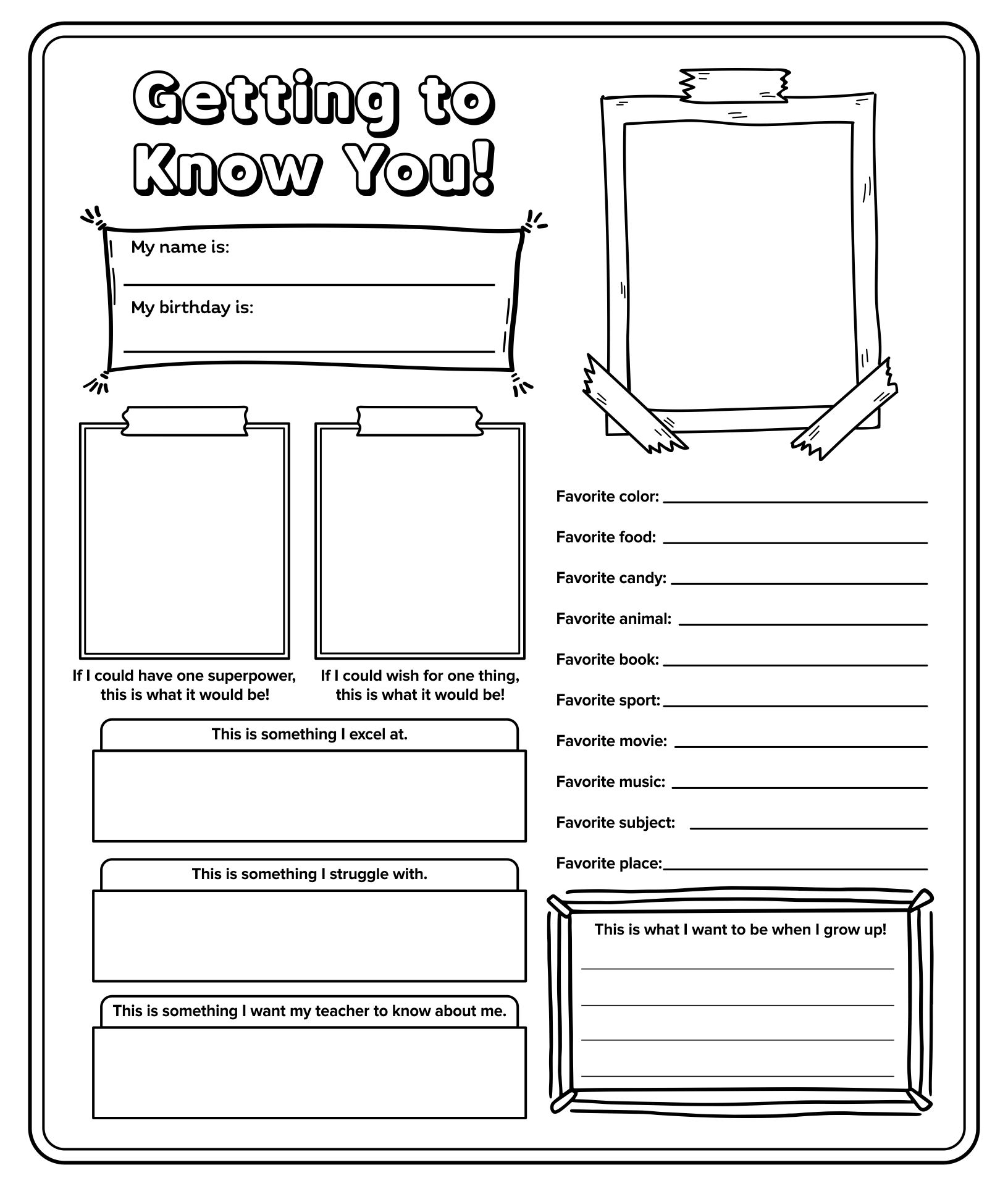 Getting To Know Student Printable