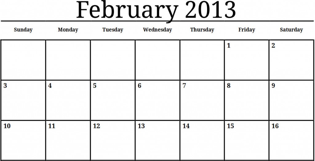 Printable Blank Calendar 2013