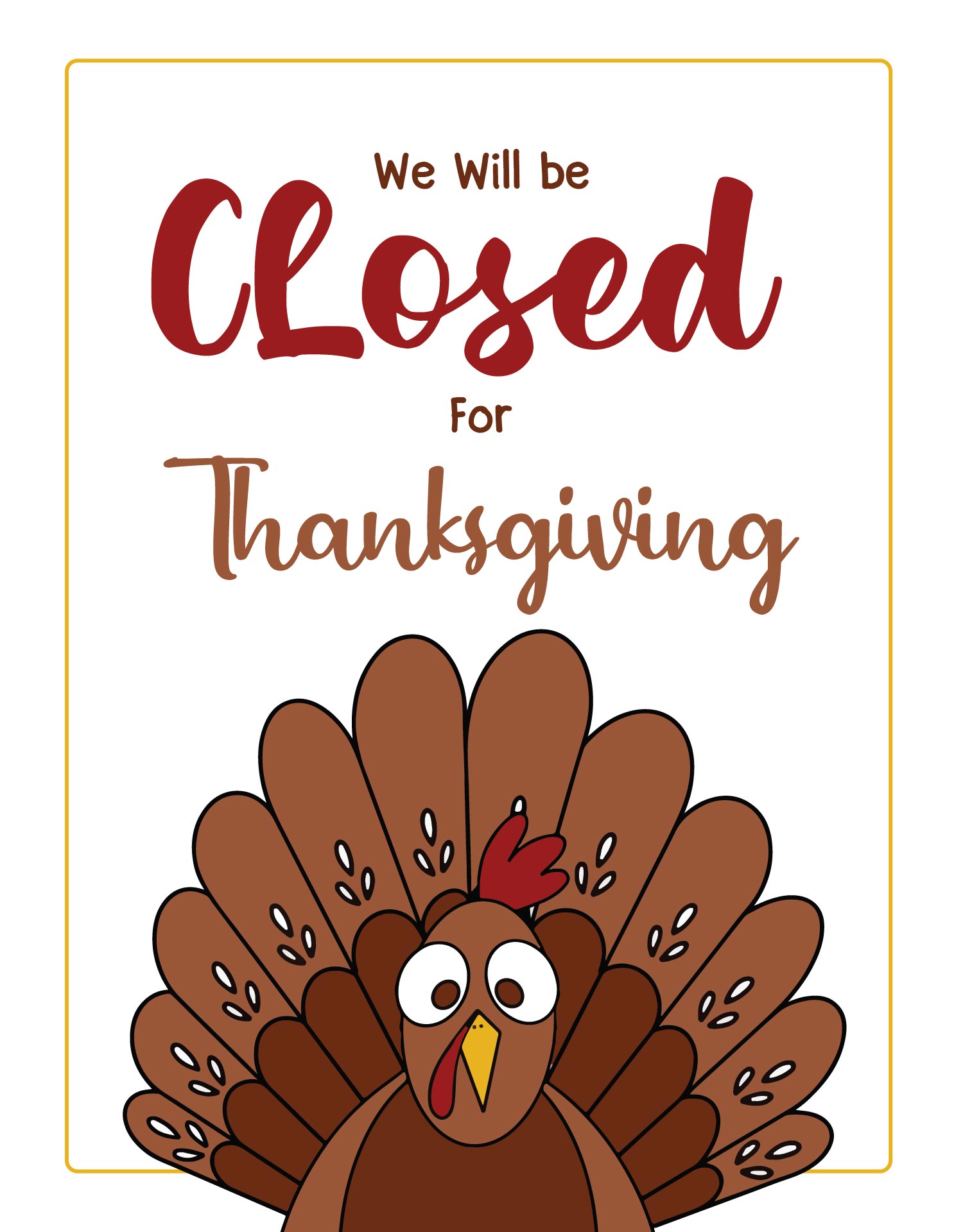 Thanksgiving Hours Sign Printable