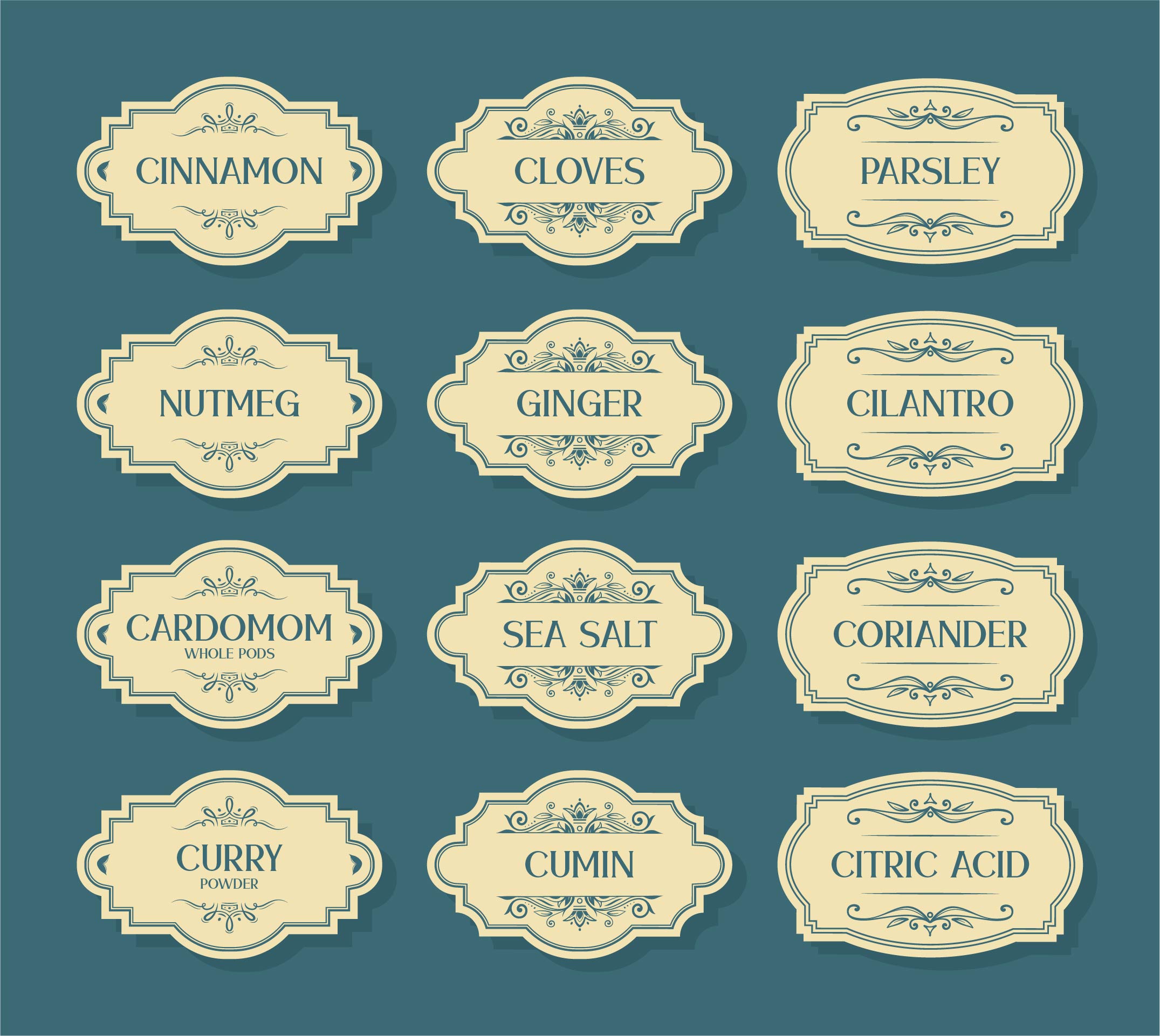 Vintage Spice Bottle Labels