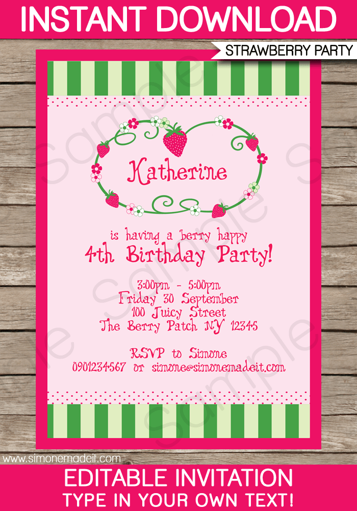 Strawberry Shortcake Invitations Printable