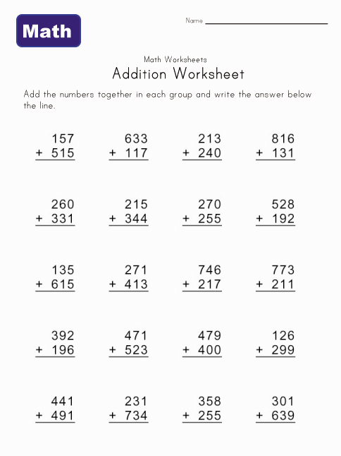 3-Digit Addition Worksheets
