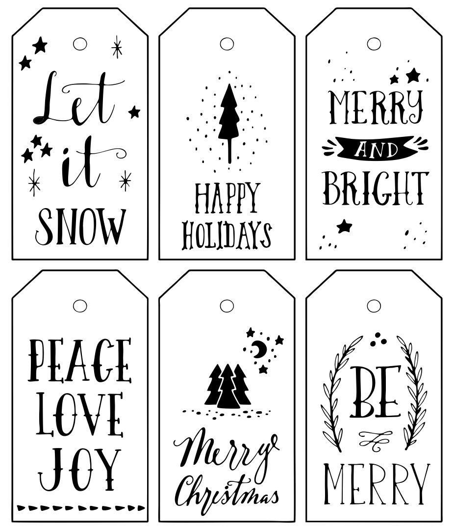 Simple Printable Christmas Tags Black And White