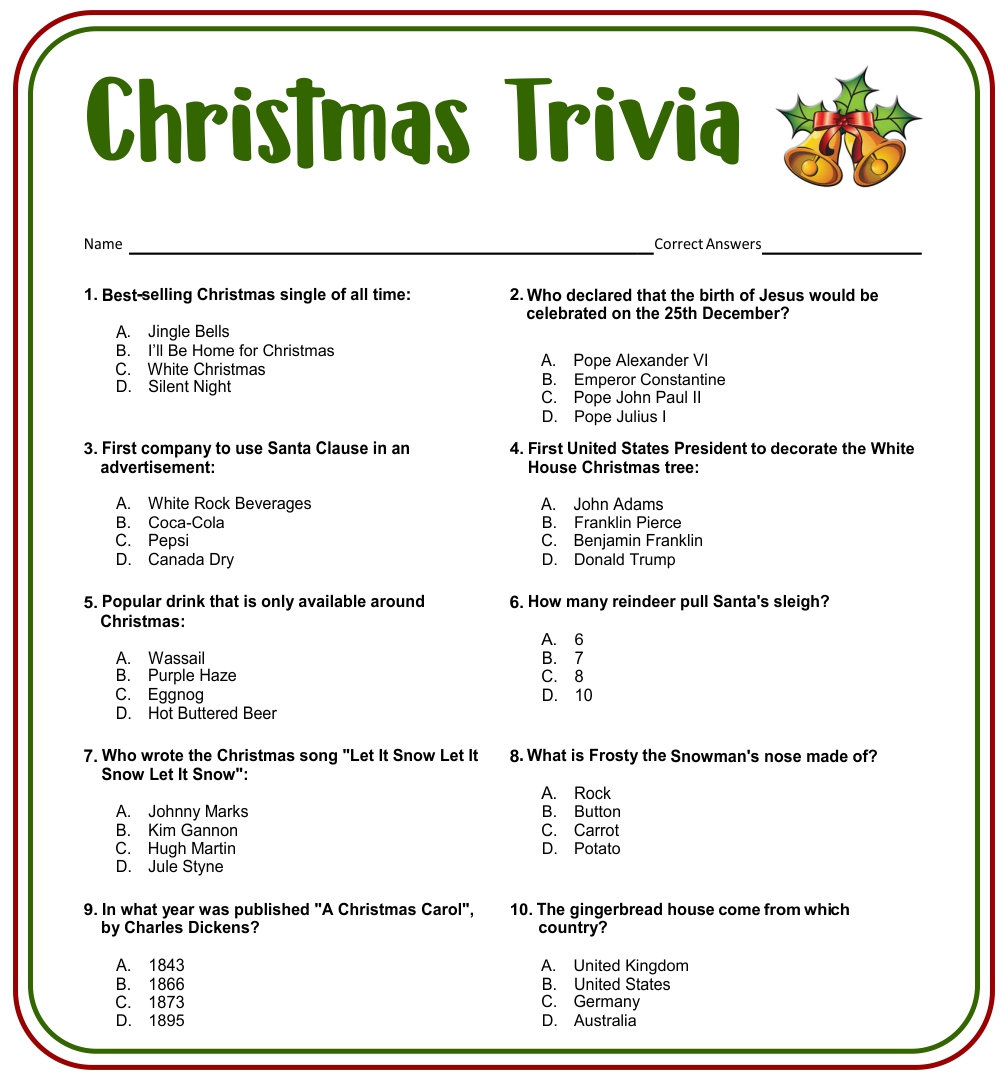 6 Best Images of Easy Christmas Trivia Printable - Free Printable ...