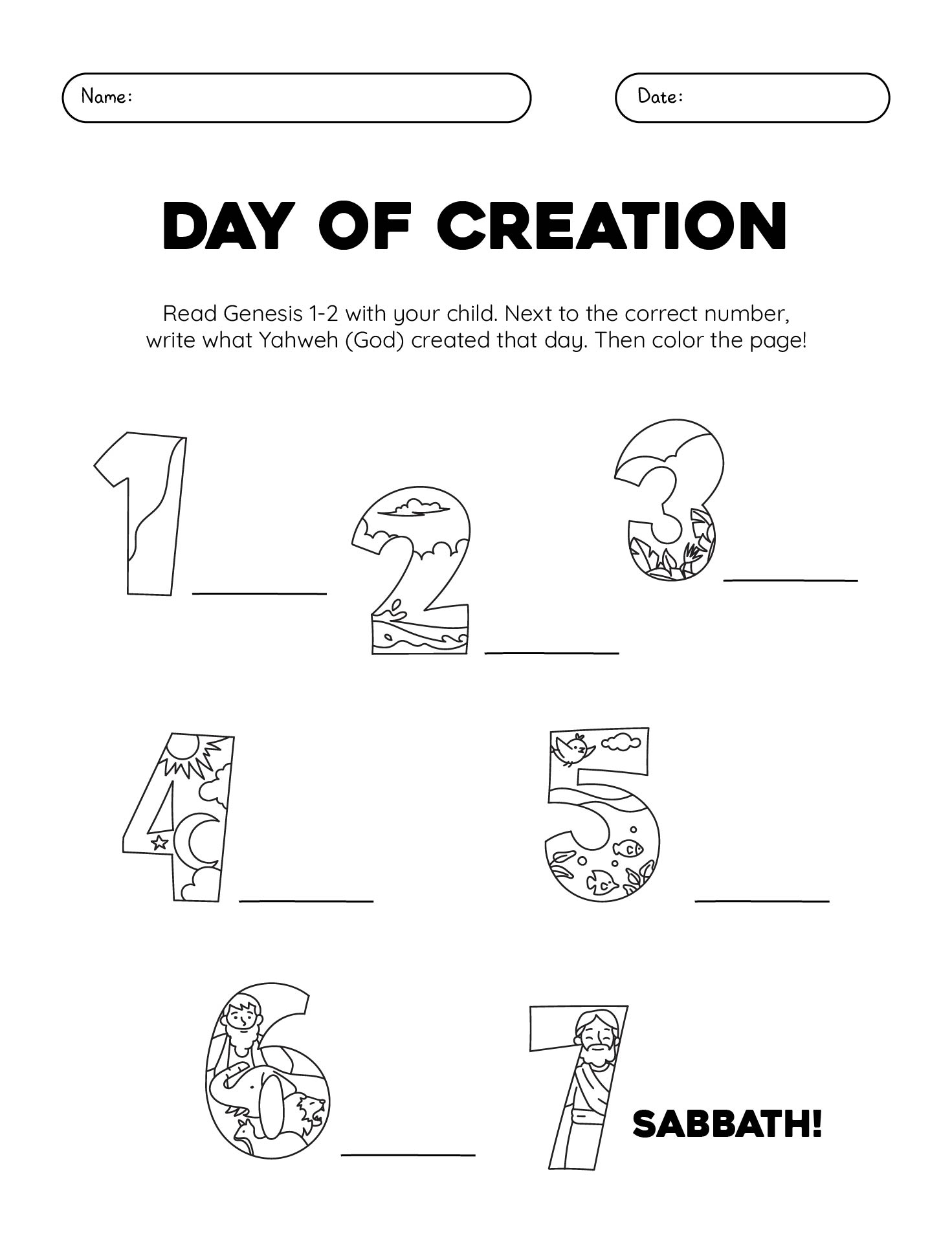 Creation Bible Lesson Printable Worksheets