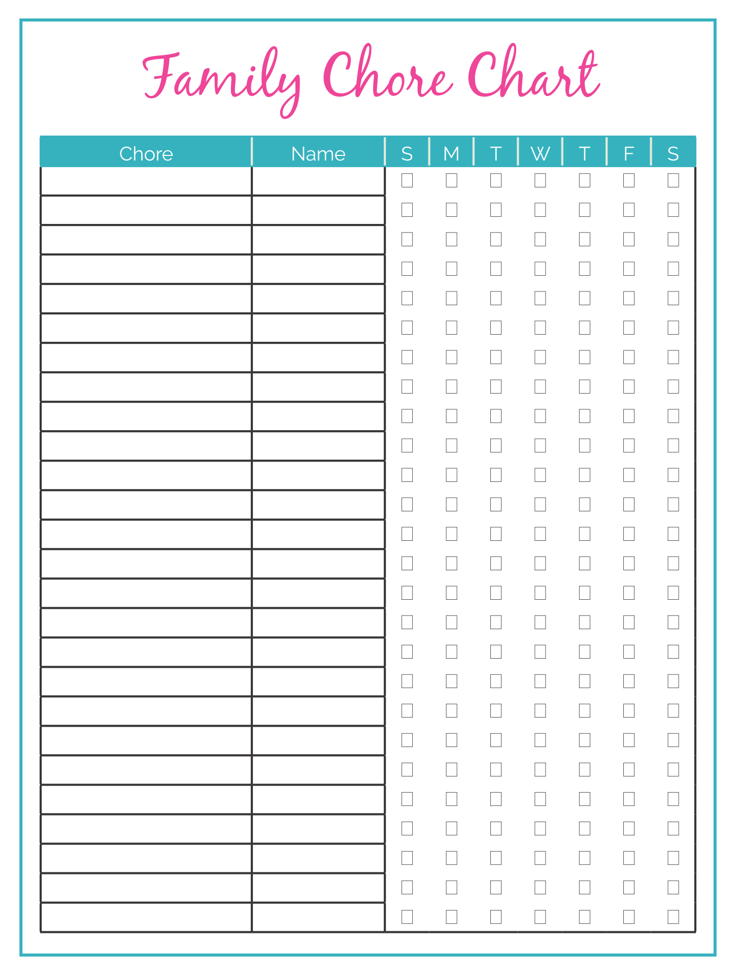 Family Chore Charts 10 Free PDF Printables Printablee