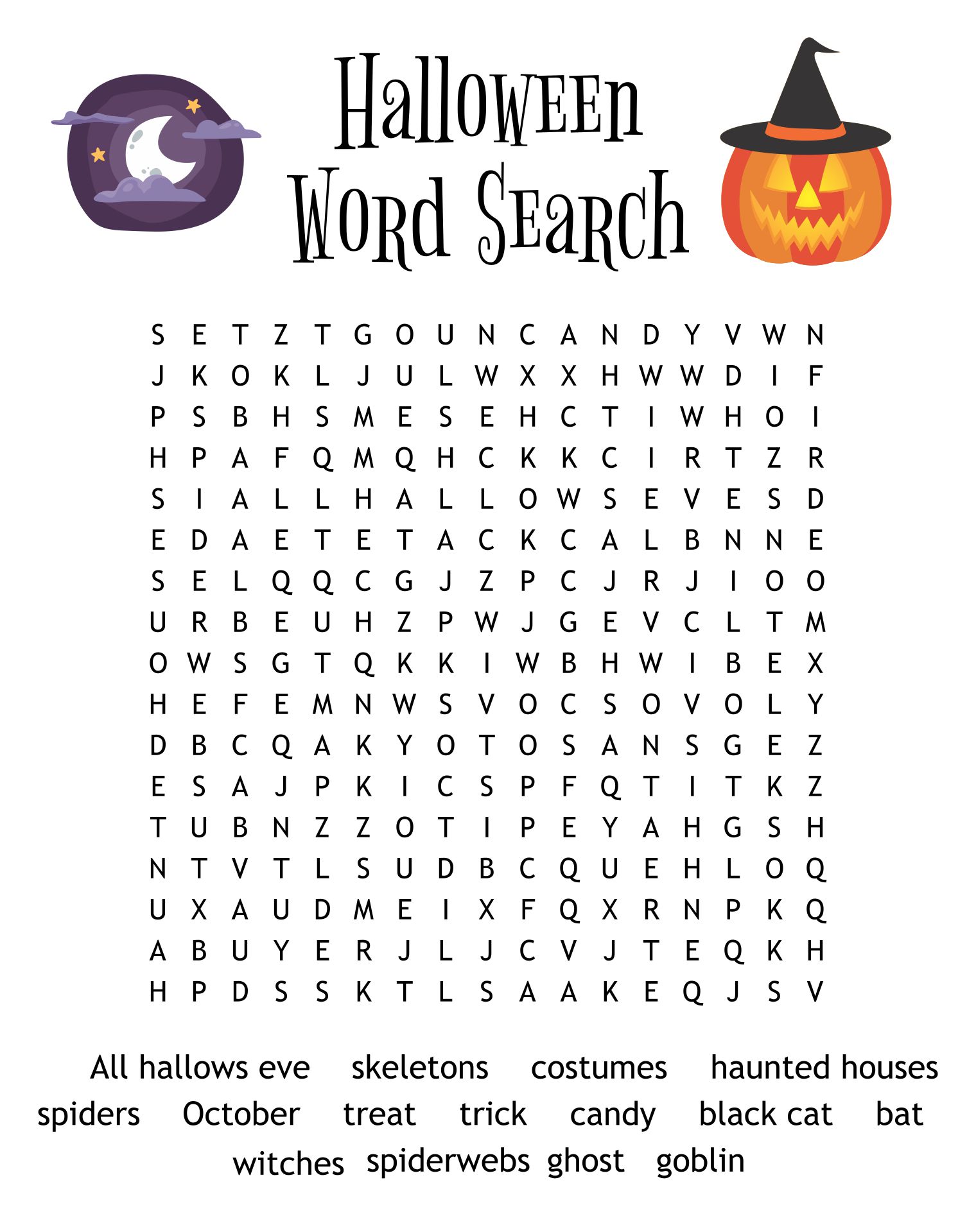Free Printable Halloween Word Search Games