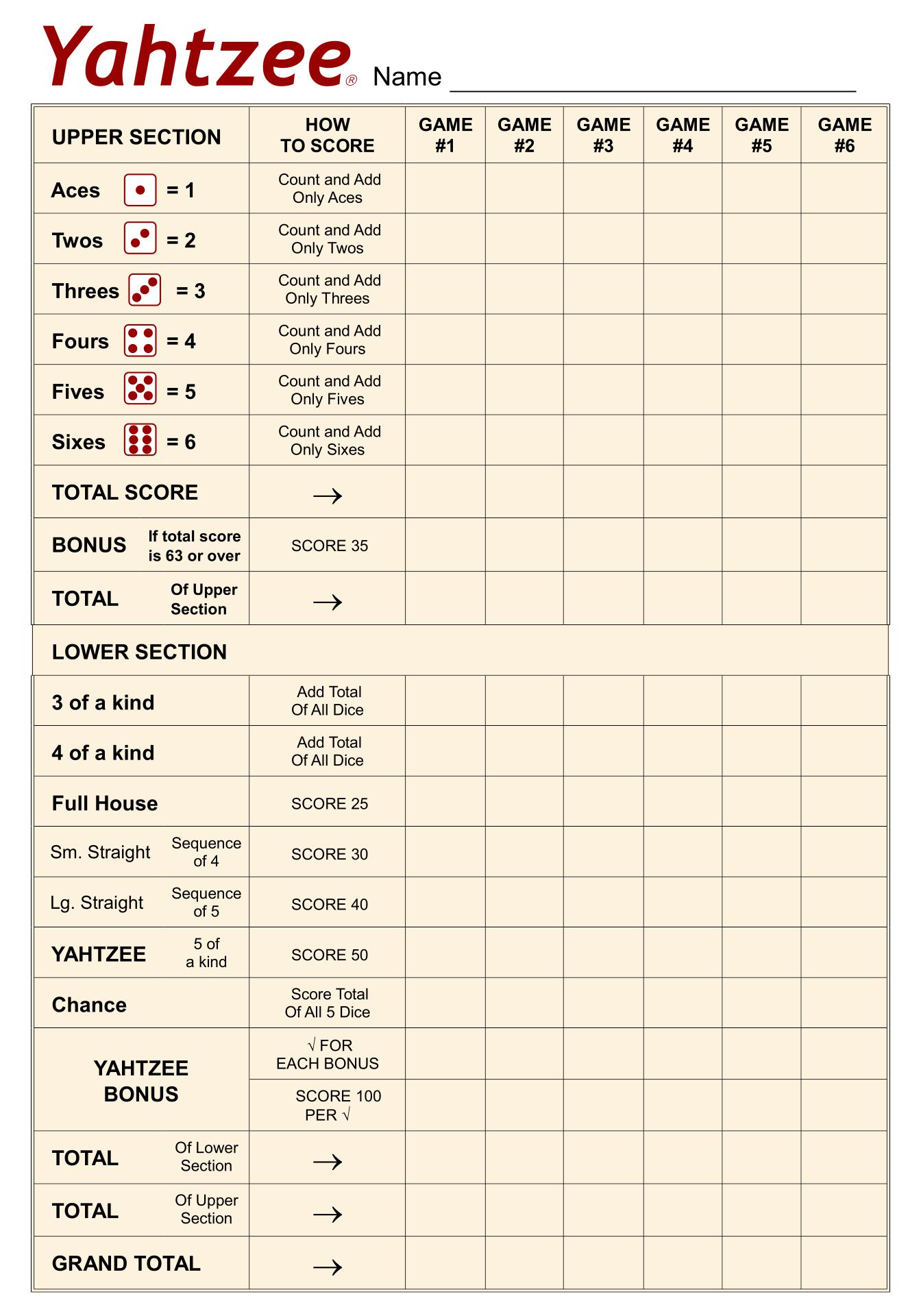 10 Best Printable Yahtzee Score Sheets Printablee