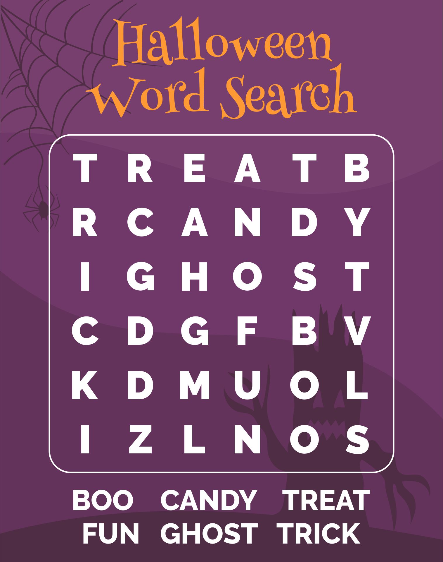 Kids Halloween Word Search Printable