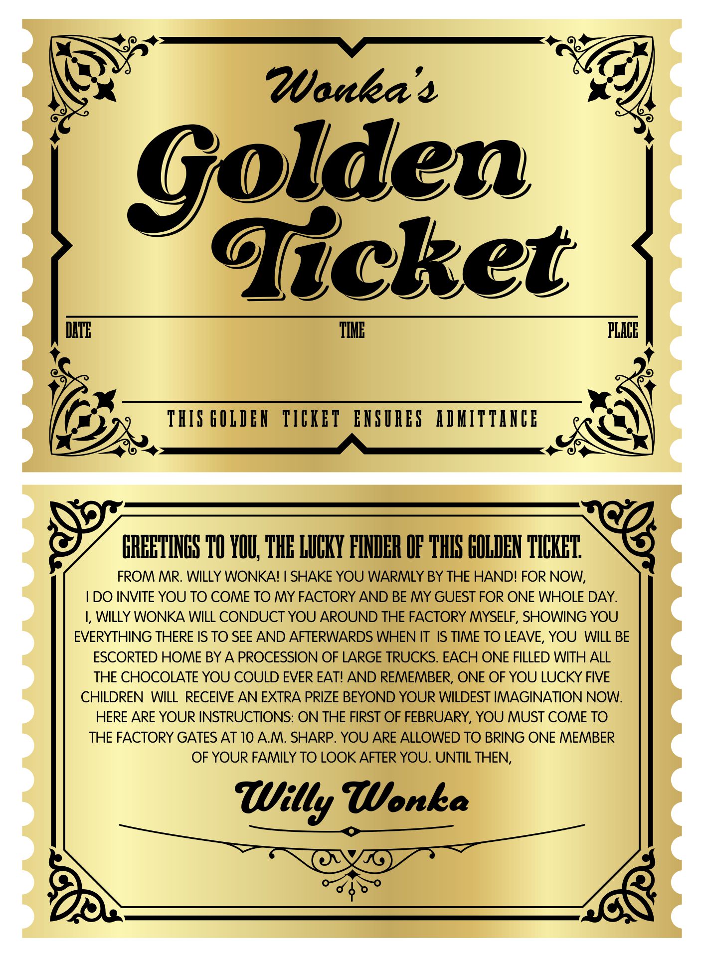 Wonka Golden Ticket Printable Template