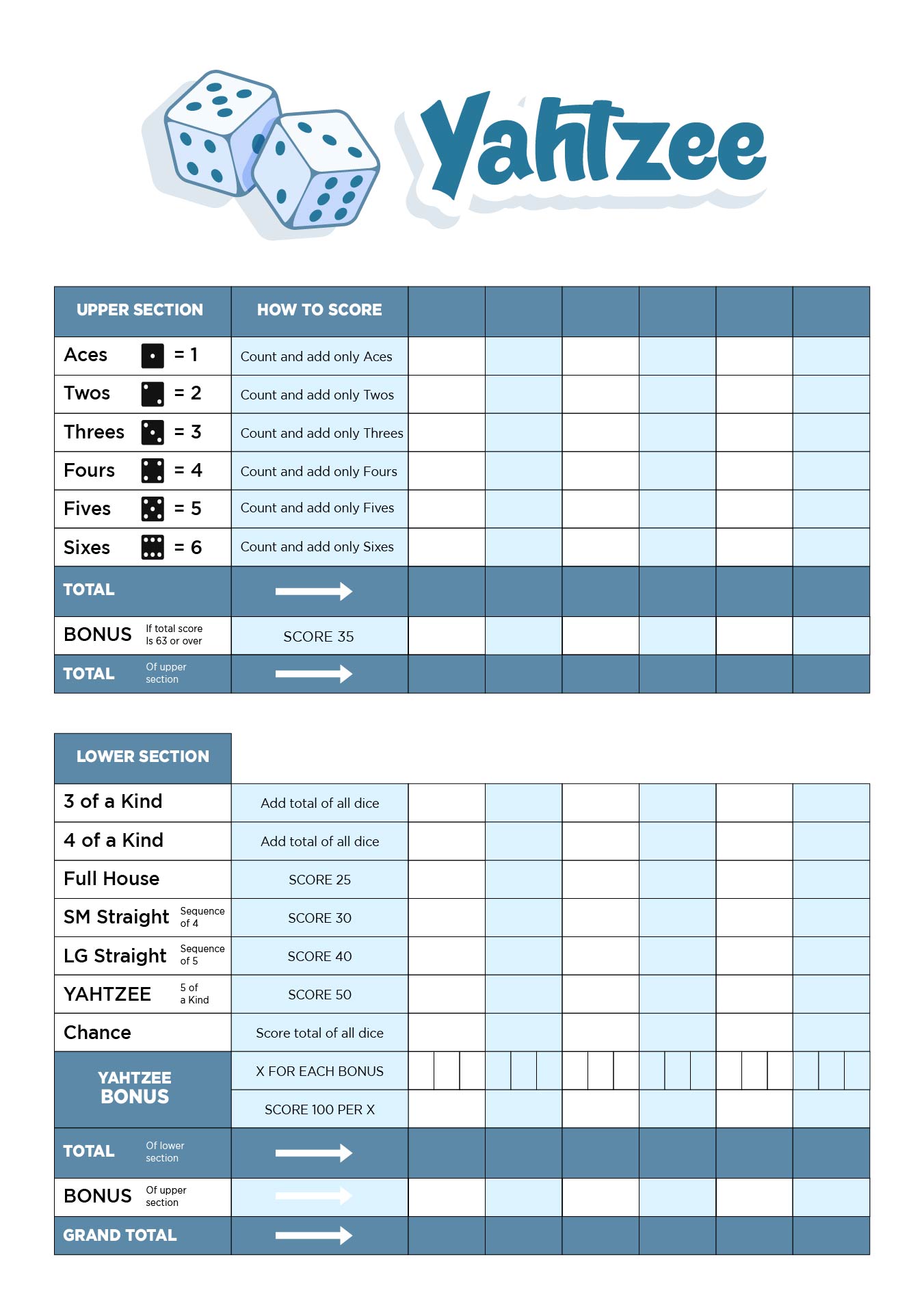 Yahtzee Cards Printable Printable World Holiday