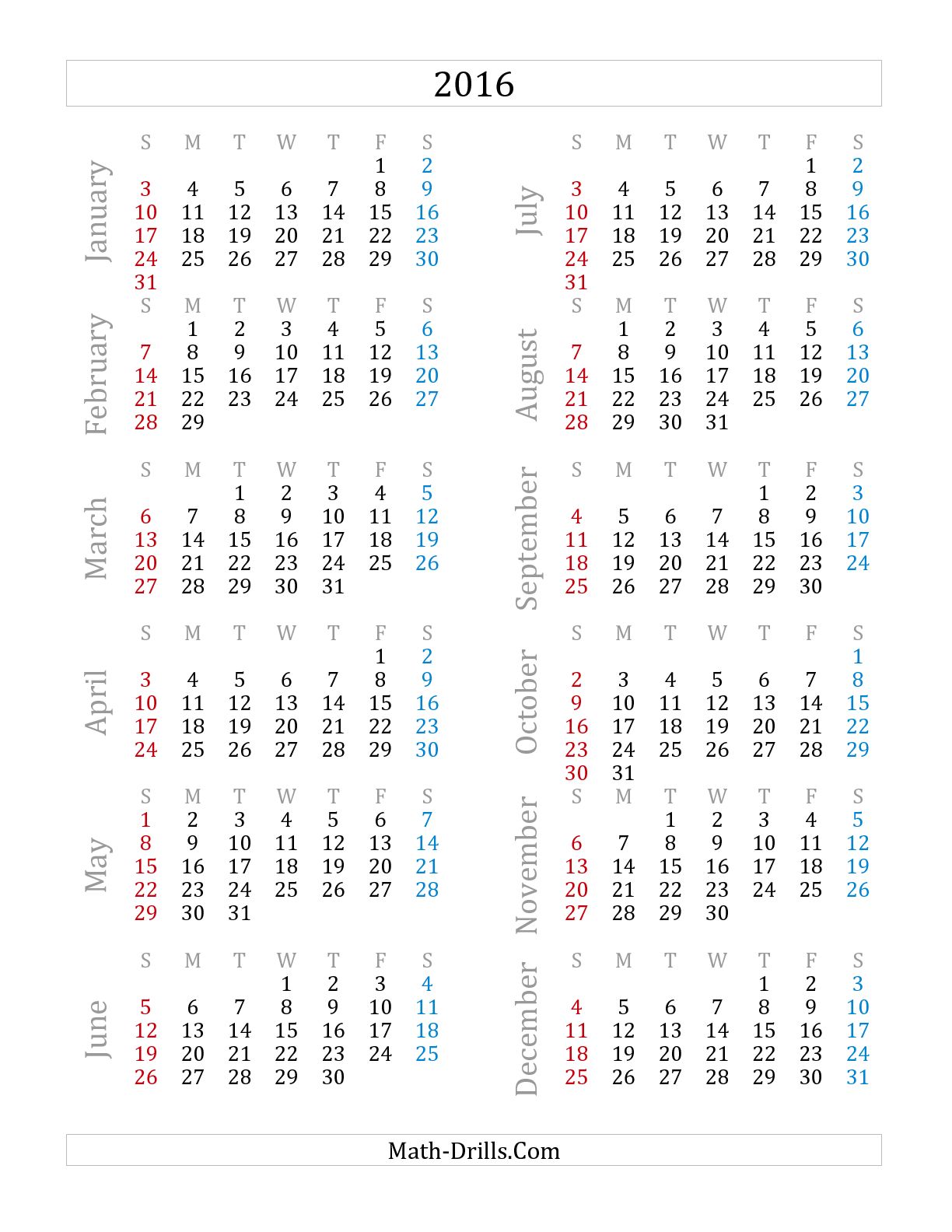 2015 Yearly Calendar