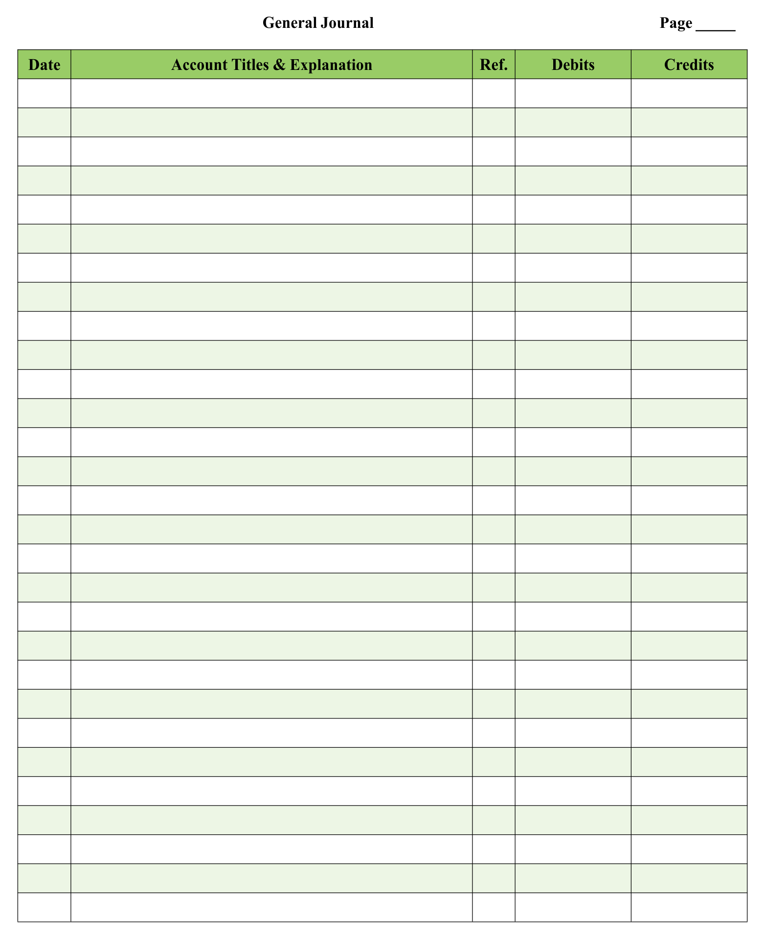 Free Ledger Forms Printable