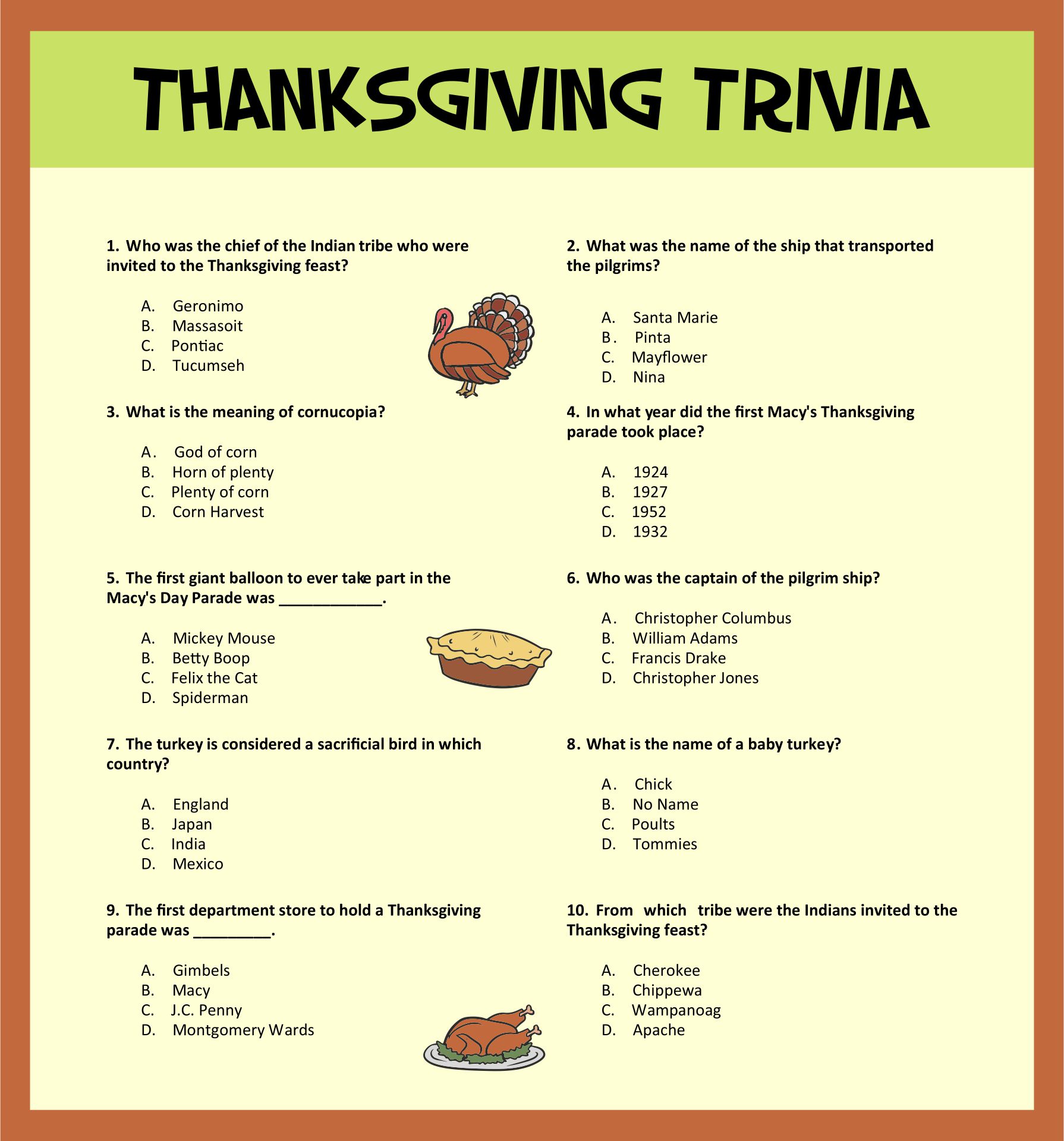 Funny Thanksgiving Trivia Printable Games